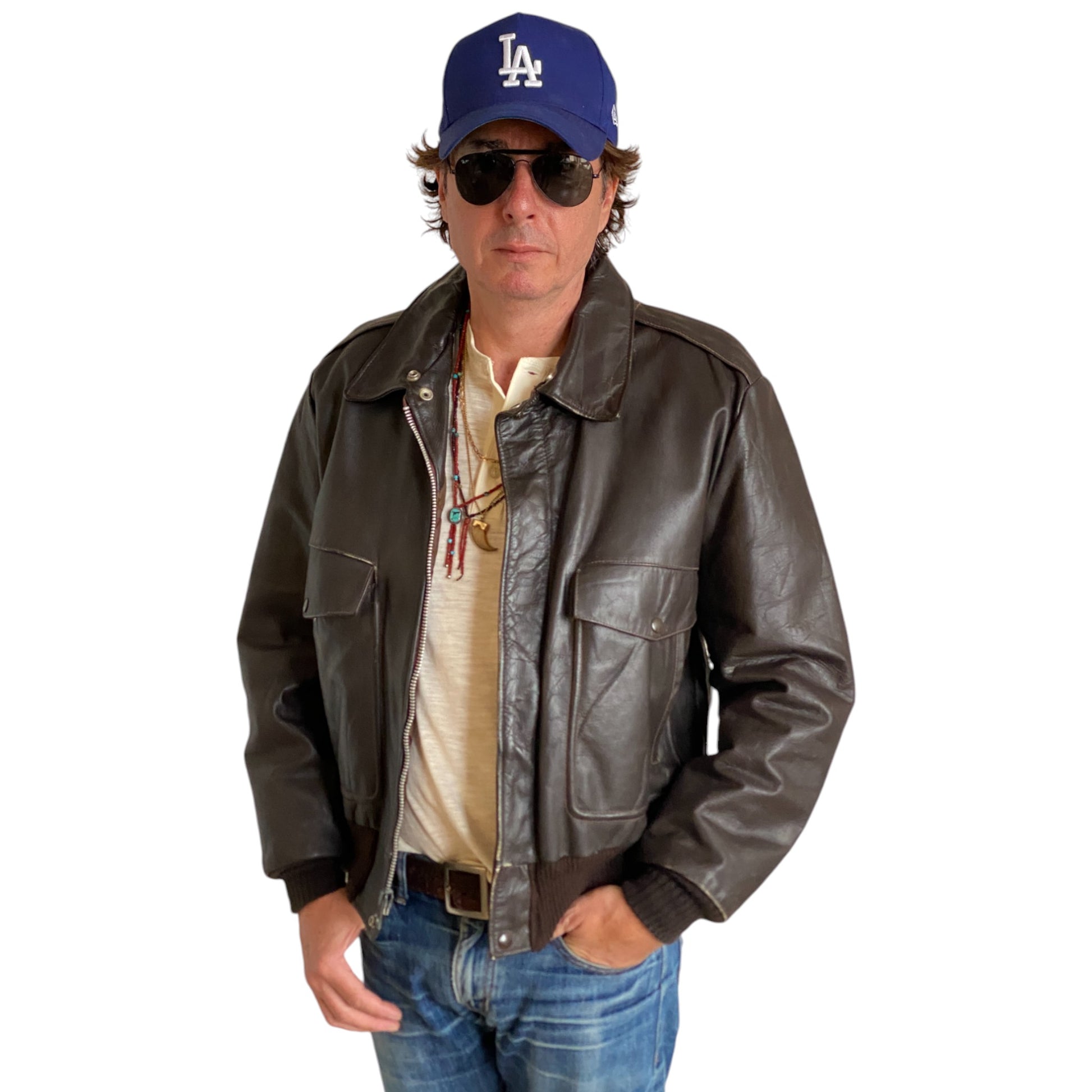 Vintage leather aviator bomber flight jacket, genuine leather, size 44US / 54EU.