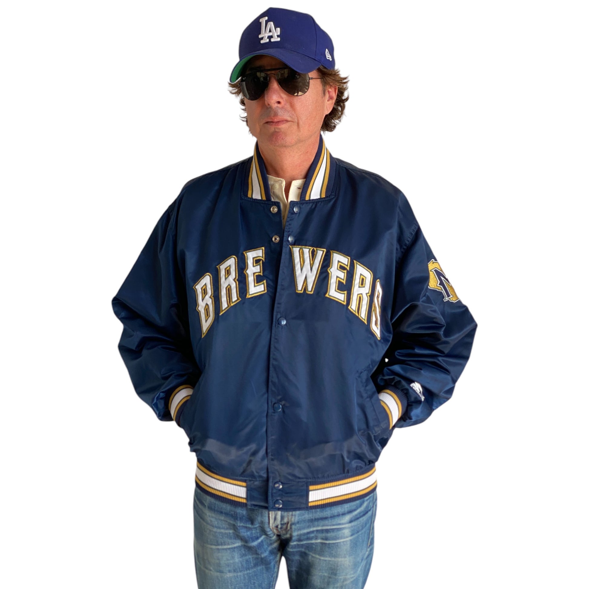 Vintage 1980s Milwaukee Brewers Starter satin jacket with team logo, size large