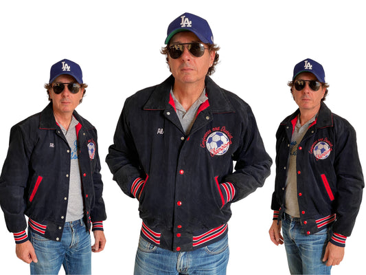 Med. Black Vintage Corduroy Soccer jacket Made in USA - USA Vintage Bcn