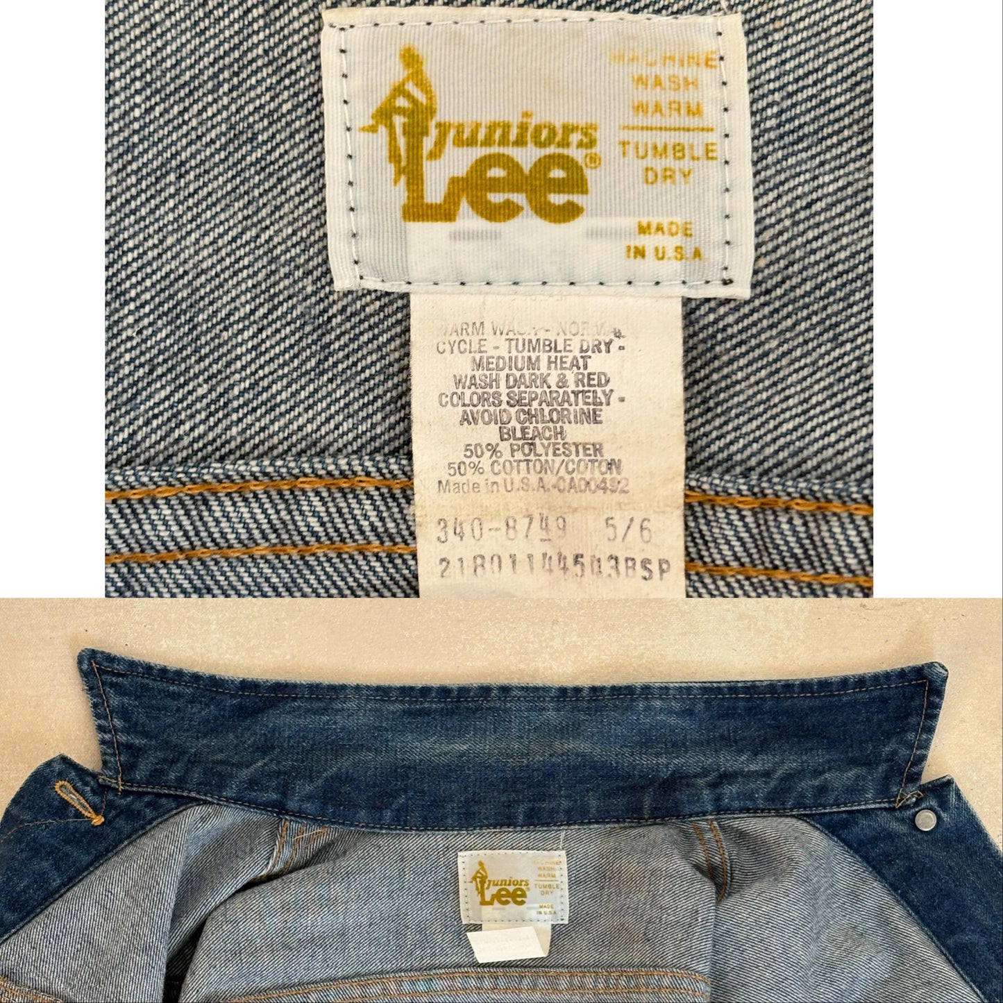 Size 5/6 USA .Vintage 70s Lee Denim Jacket – 2 Pockets – Made in USA-AJ357 Studio