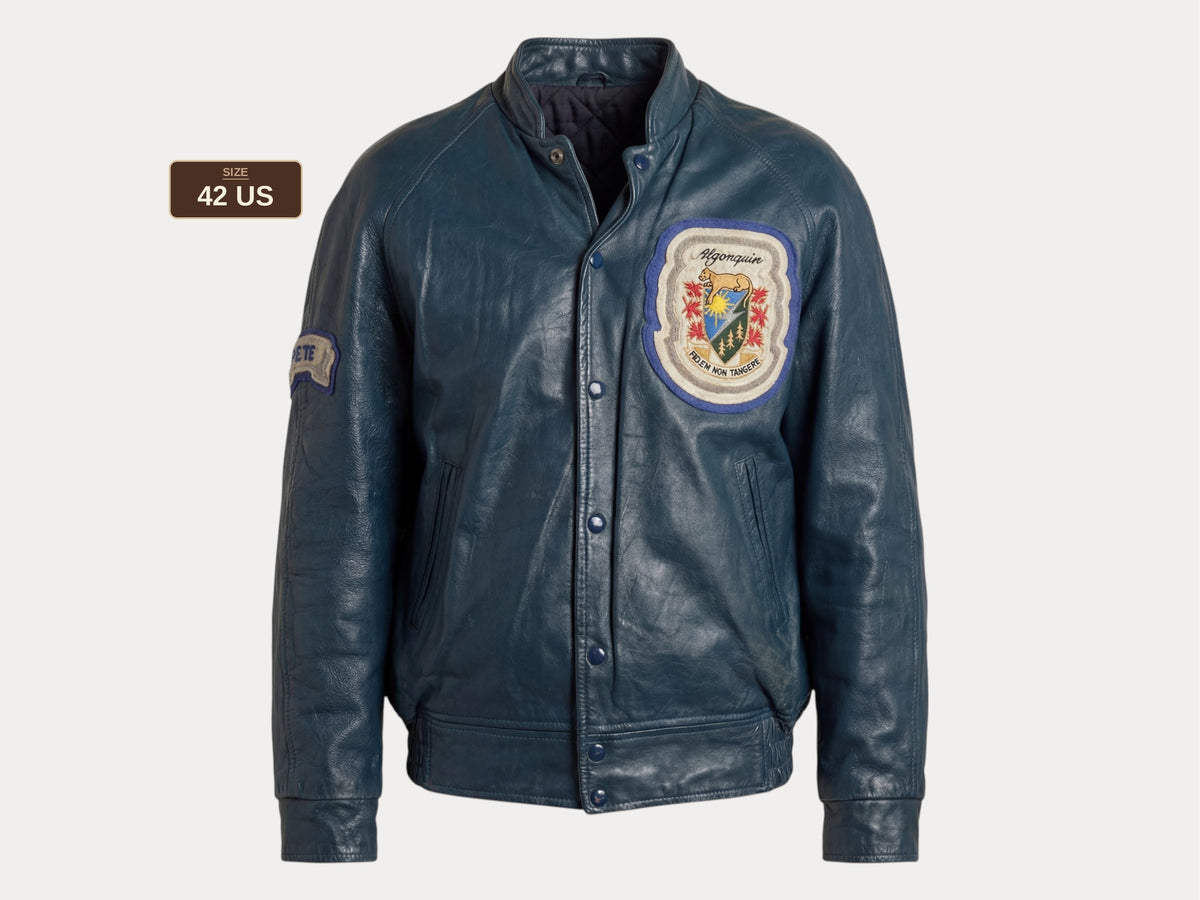 Size 42US / 52EU Vintage 1980s Algonquin College Leather Varsity Jacket — Business Department Bomber — Canadian University Jacket-AJ357 Studio