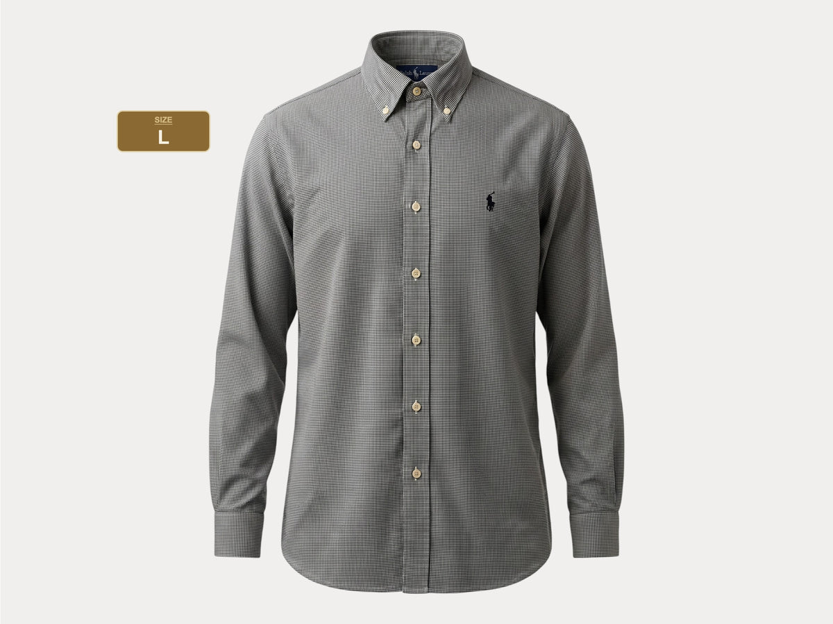 Ralph Lauren YARMOUTH Button-Down Shirt Large | Black White Houndstooth Cotton | Mens Classic Shirt-AJ357 Studio