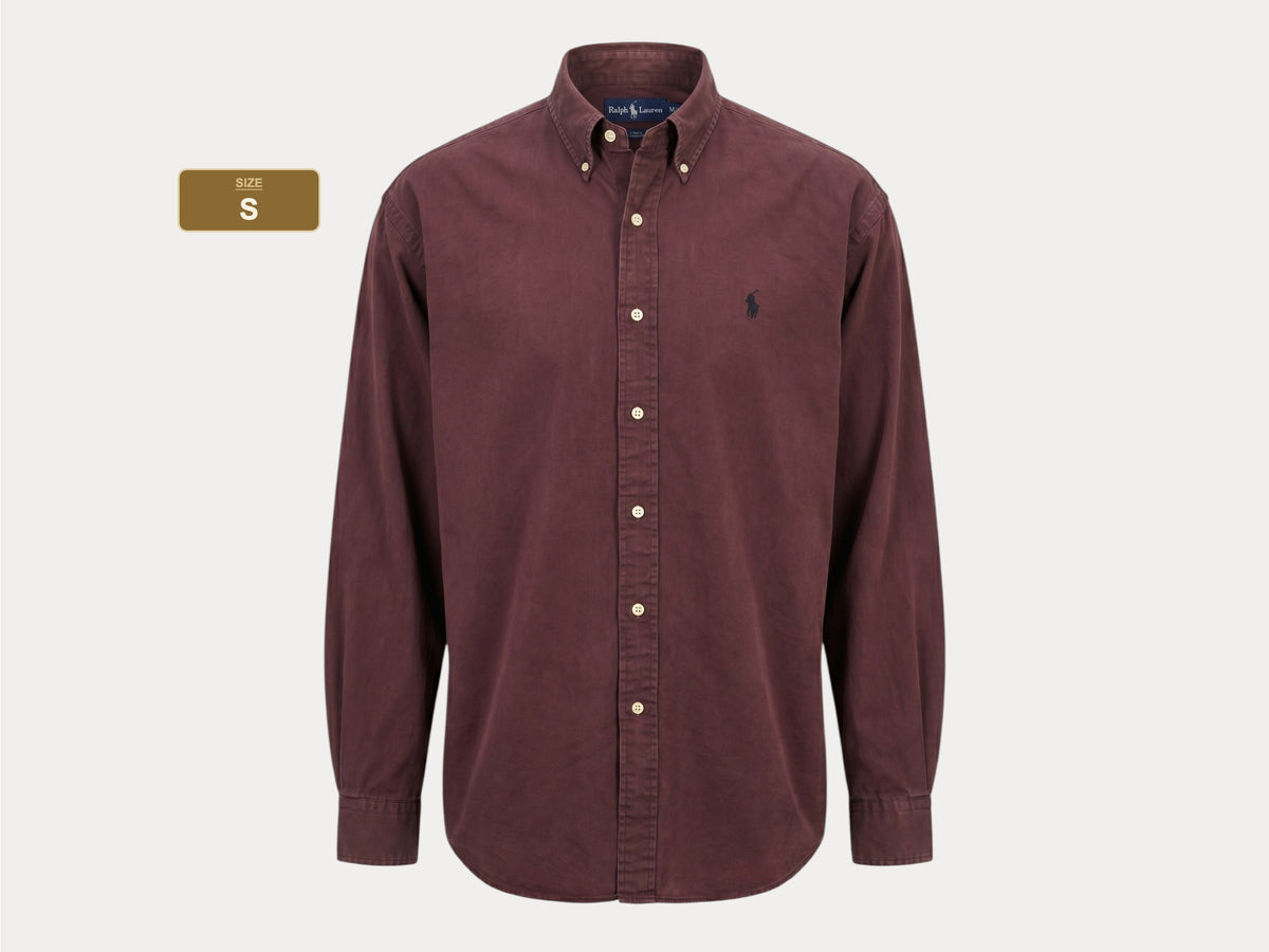 Ralph Lauren BLAKE Button-Down Shirt Medium | Solid Burgundy 100% Cotton | Mens Classic Shirt-AJ357 Studio