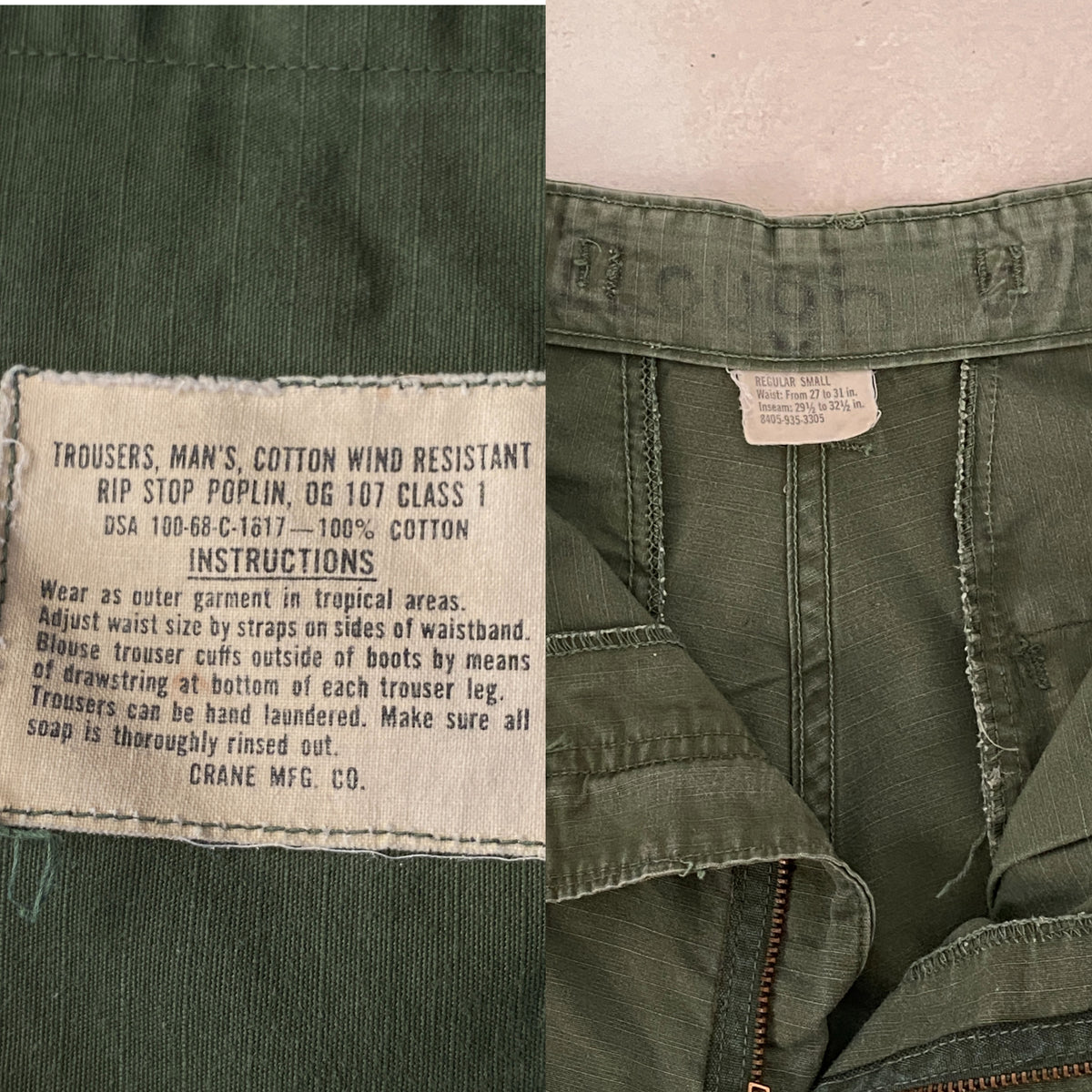 Small Reg. 1968 Authentic US Army Vietnam War Era OG-107 Jungle Pants-military-AJ357 Studio