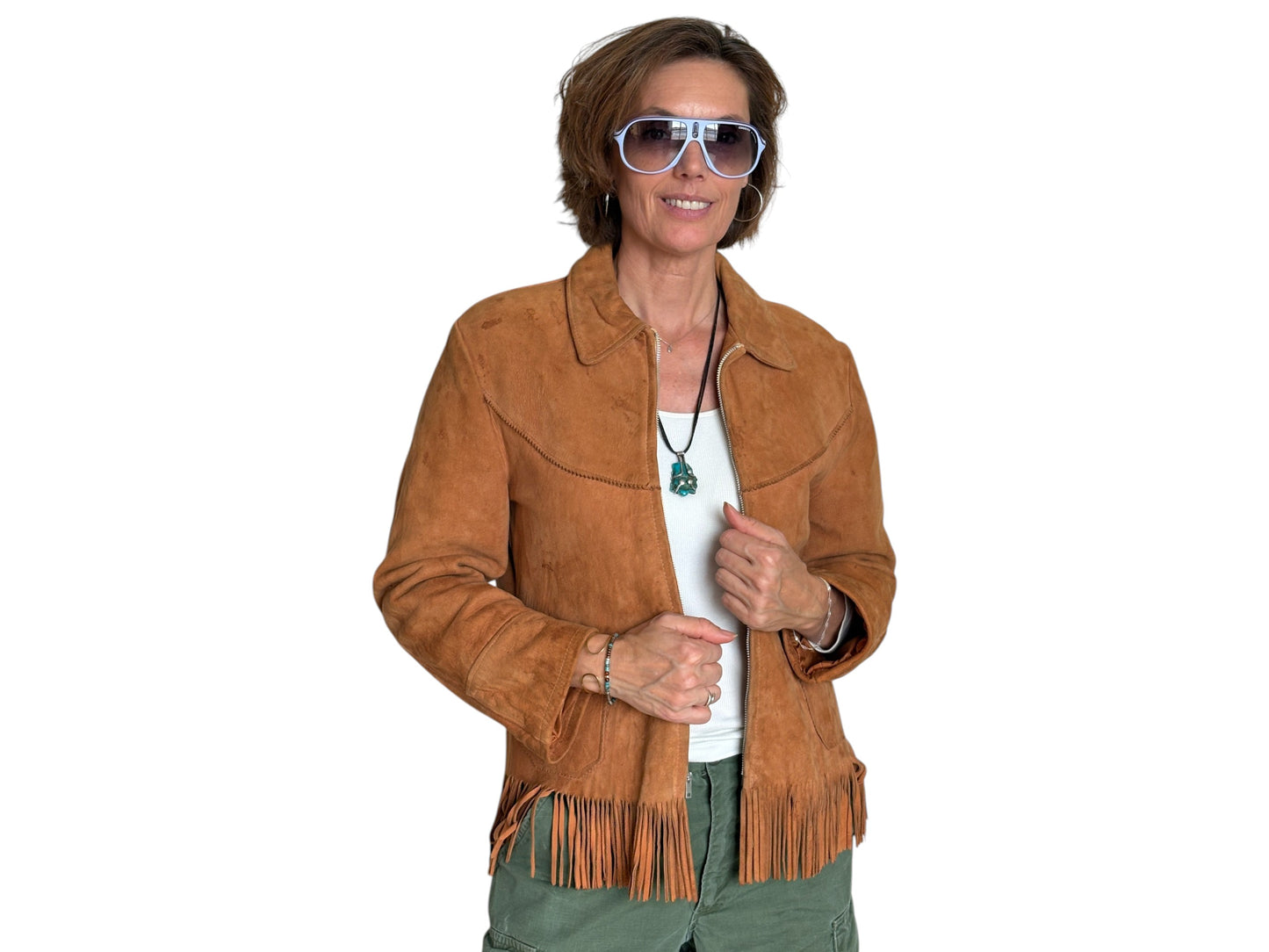 60s Distress women western suede fringe jacket Size 38US - USA Vintage Bcn