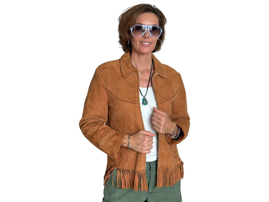 60s Distress women western suede fringe jacket Size 38US - USA Vintage Bcn
