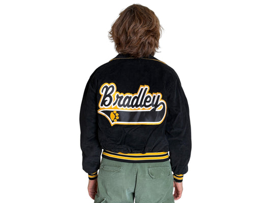 Youth Large. Black corduroy Vintage “Bradley” Varsity Jacket Made in USA - USA Vintage Bcn
