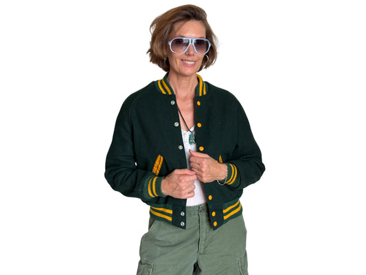 Size 18. Green Vintage 70s varsity jacket Made in USA - USA Vintage Bcn