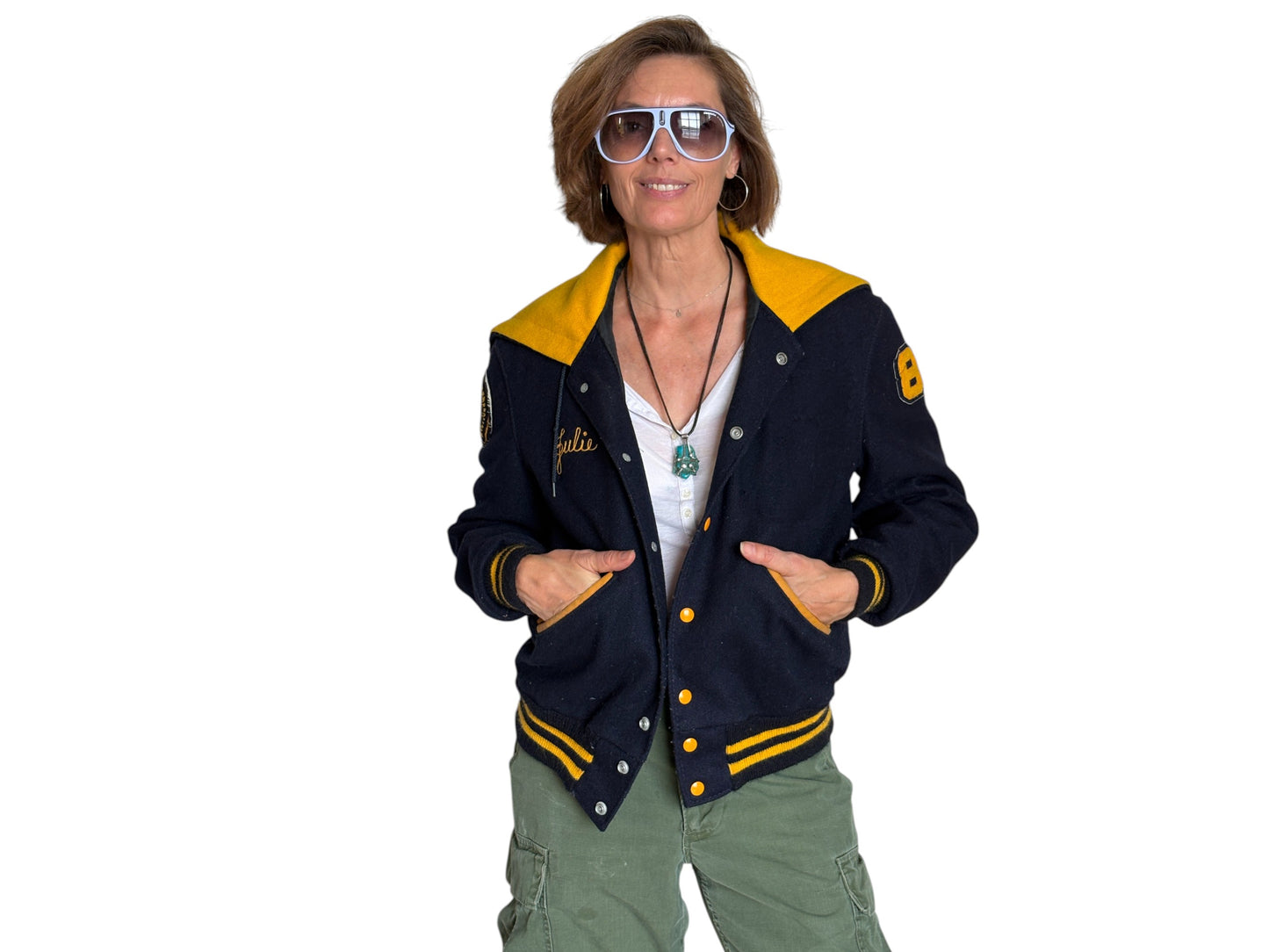 Large. Vintage 60s Varsity wool and leather jacket Made in USA - USA Vintage Bcn