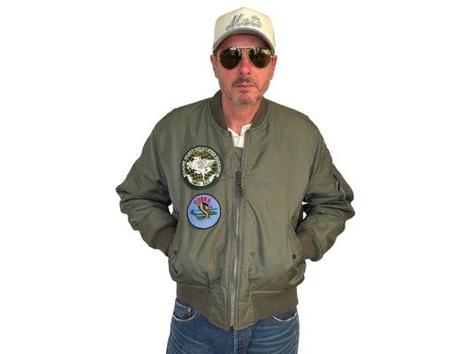 Large . Patched MA1 jacket, flying intermediate type MA-1 Made in USA - USA Vintage Bcn
