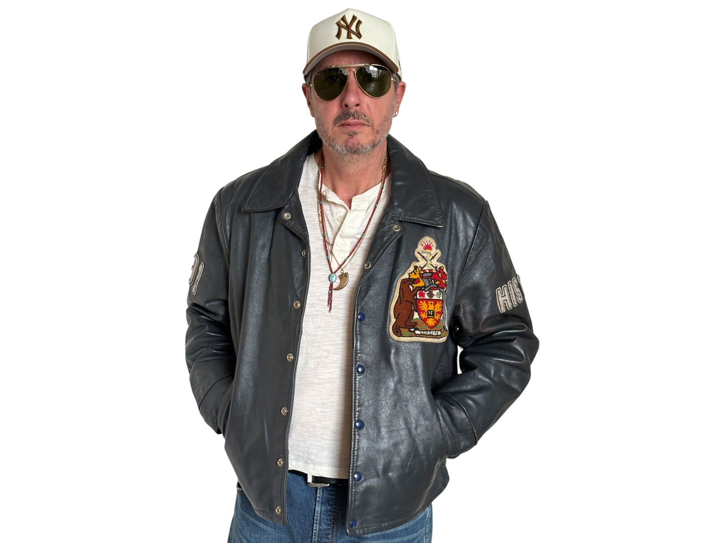 Size 48US / 58EU.  Vintage 90s Leather College Jacket — Brock University Bomber — Canadian Varsity Style — History Department Patch
