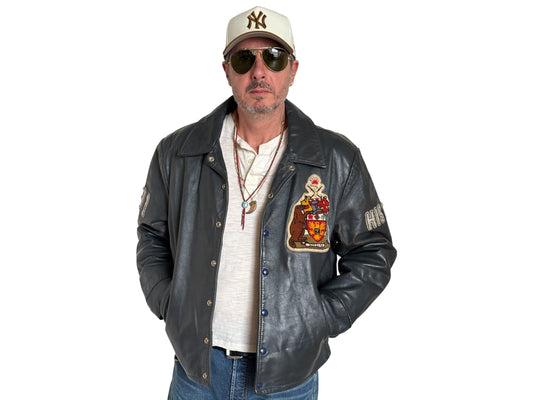 Size 48US / 58EU.  Vintage 90s Leather College Jacket — Brock University Bomber — Canadian Varsity Style — History Department Patch