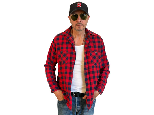 Size Med. Vintage 80s flannel plaid Shirt-Made in USA- - USA Vintage Bcn