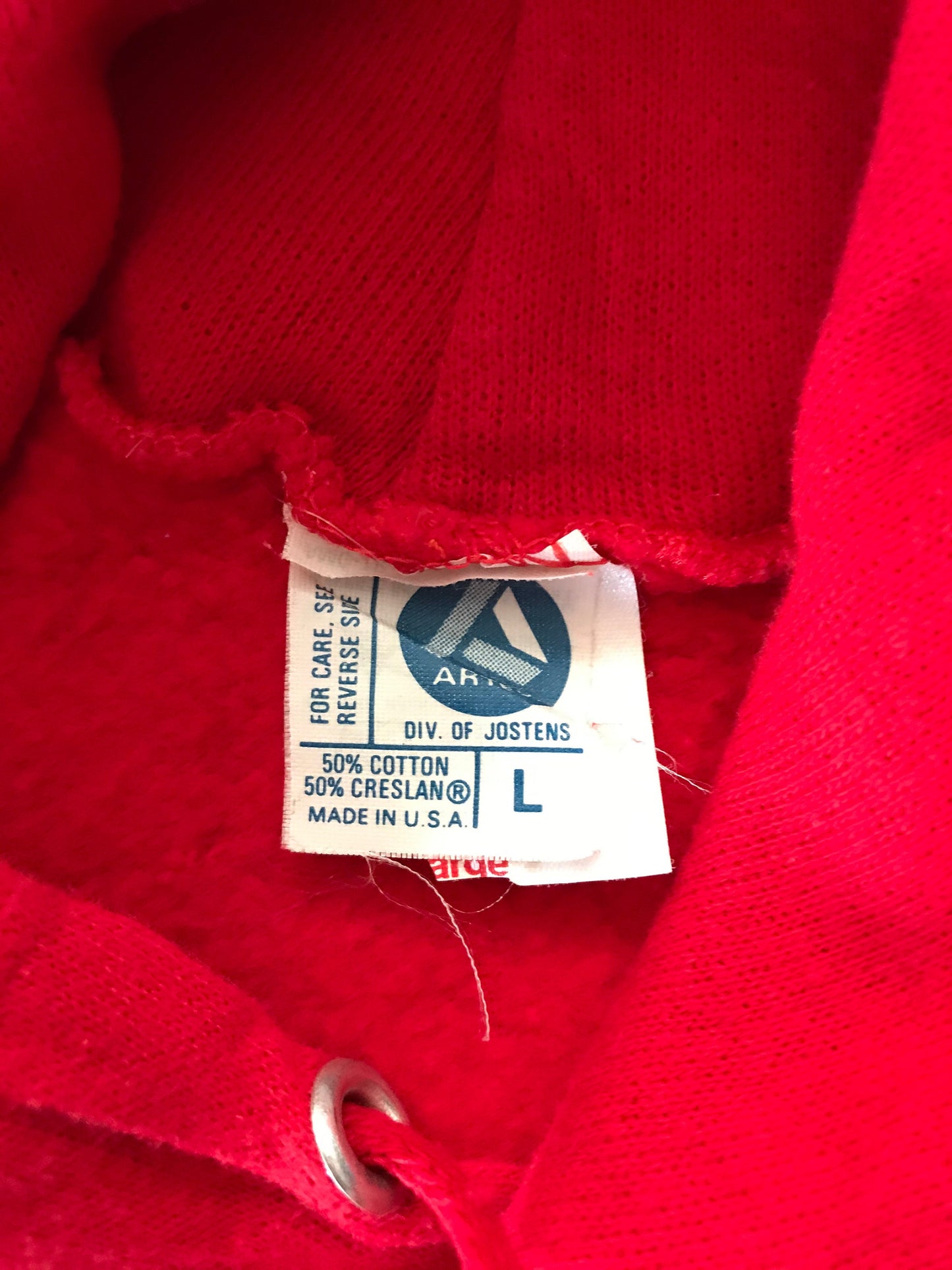 Size L. Made In USA Vintage 80s hooded sweatshirt Made by Artex. 50/50