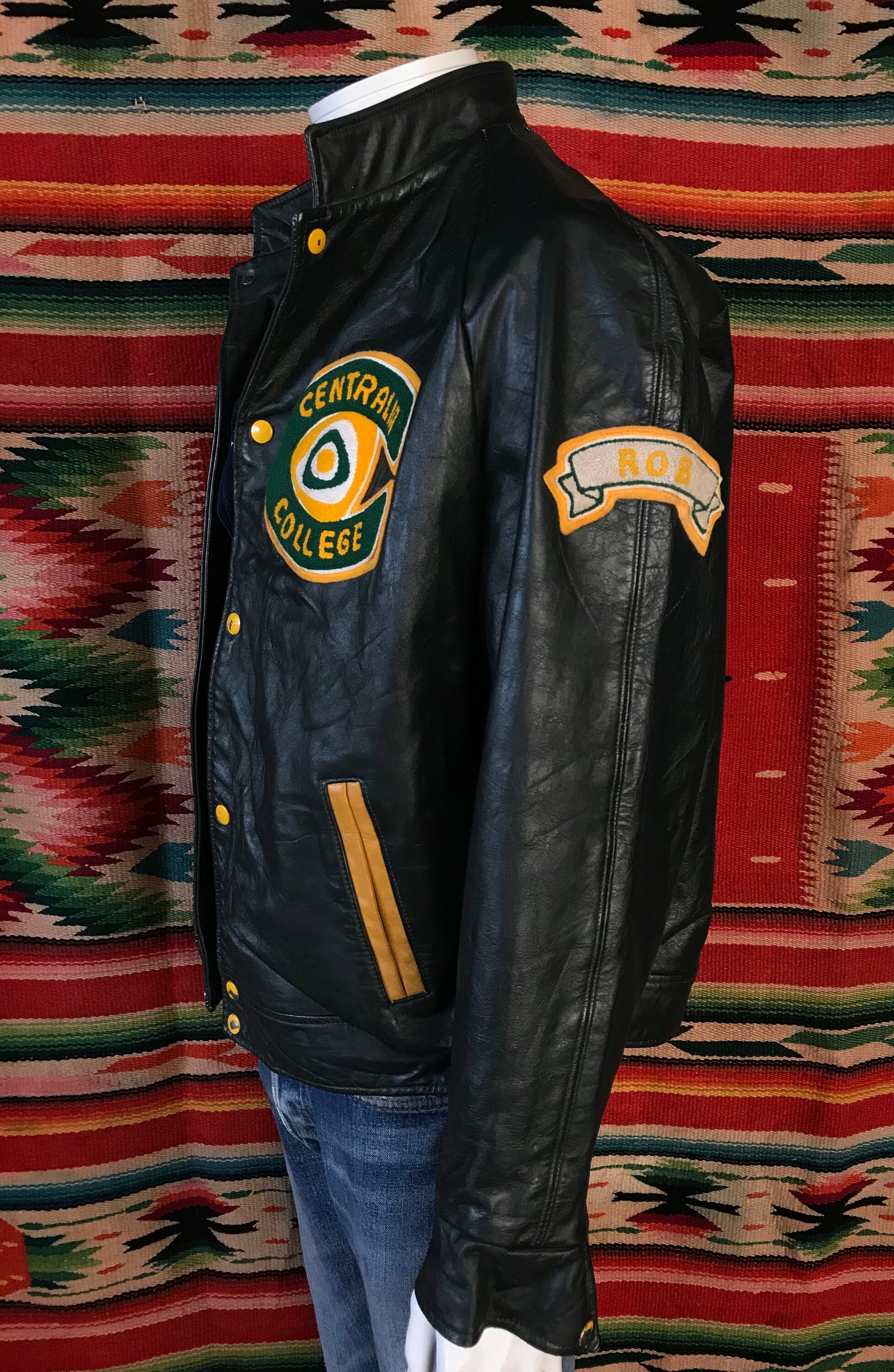 Vintage '93 Canadian Leather College Jacket Dark Green Size 46