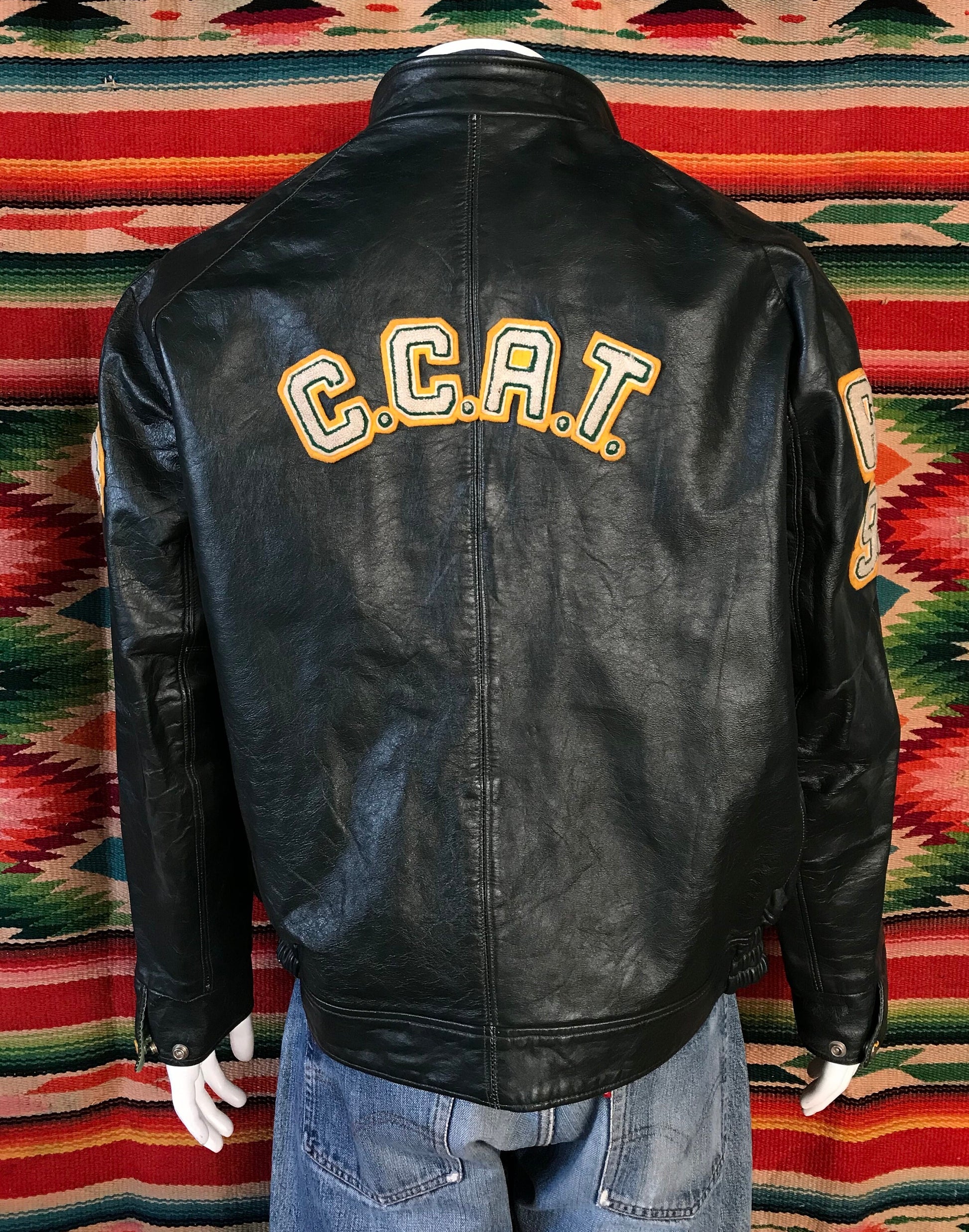 Vintage '93 Canadian Leather College Jacket Dark Green Size 46