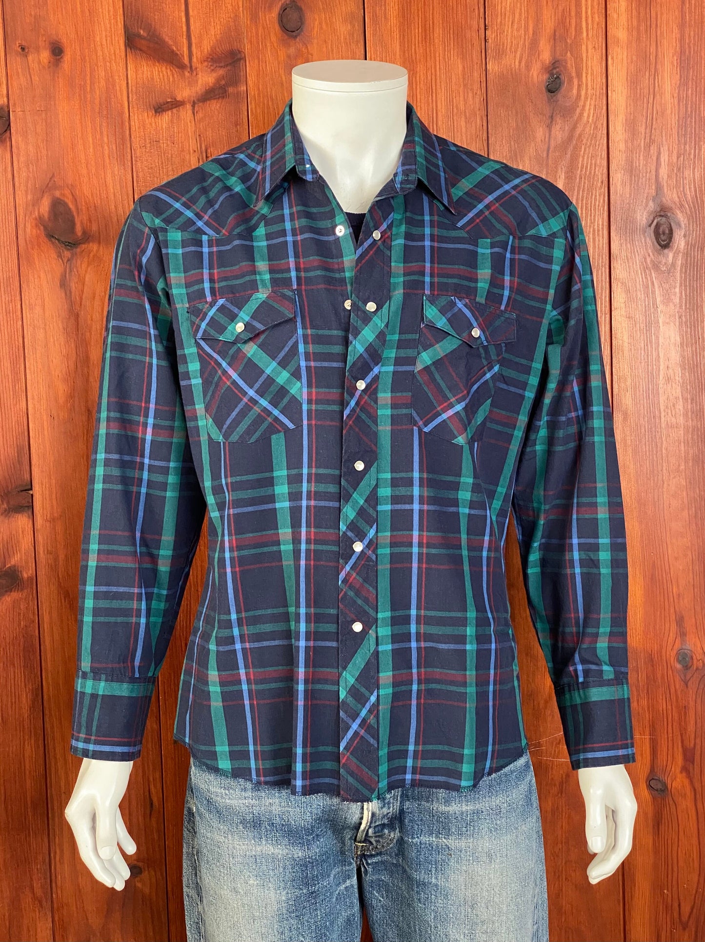 Size L Vintage 80s Plaid Western Shirt by Lee | Authentic Retro Style
