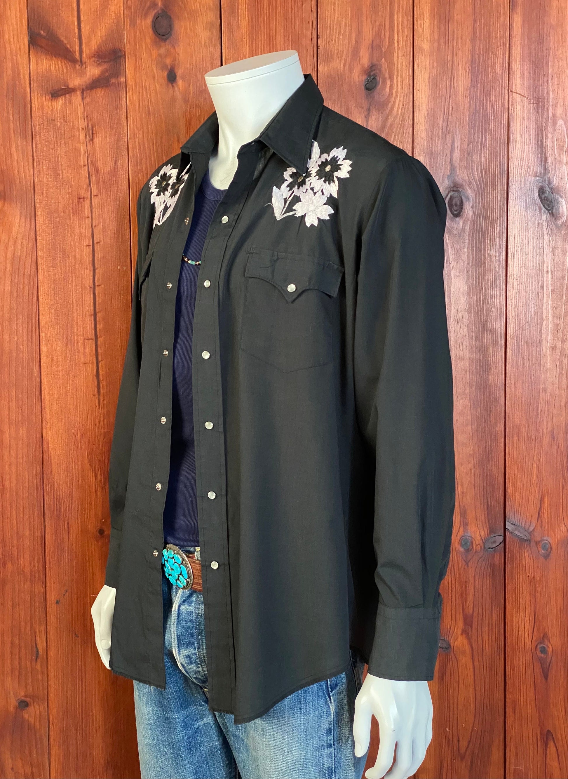 Size Large Vintage 70s Floral Embroidered Western Shirt by Chute#1 | Retro Cowboy Style