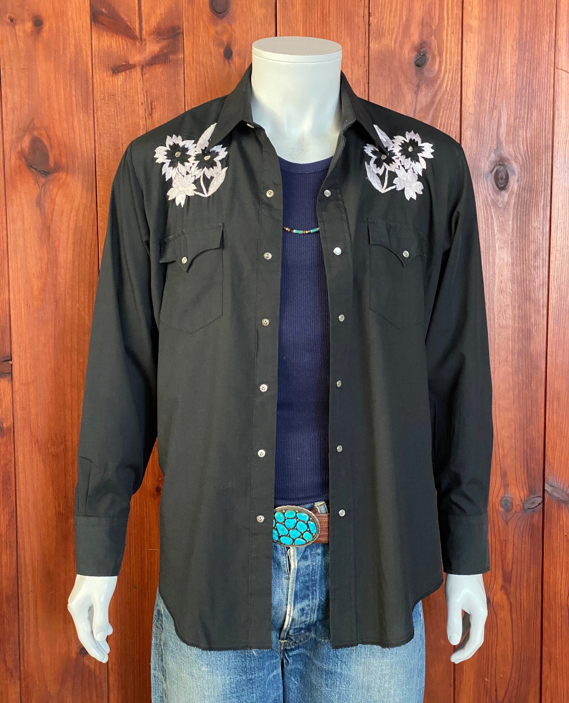 Size Large Vintage 70s Floral Embroidered Western Shirt by Chute#1 | Retro Cowboy Style