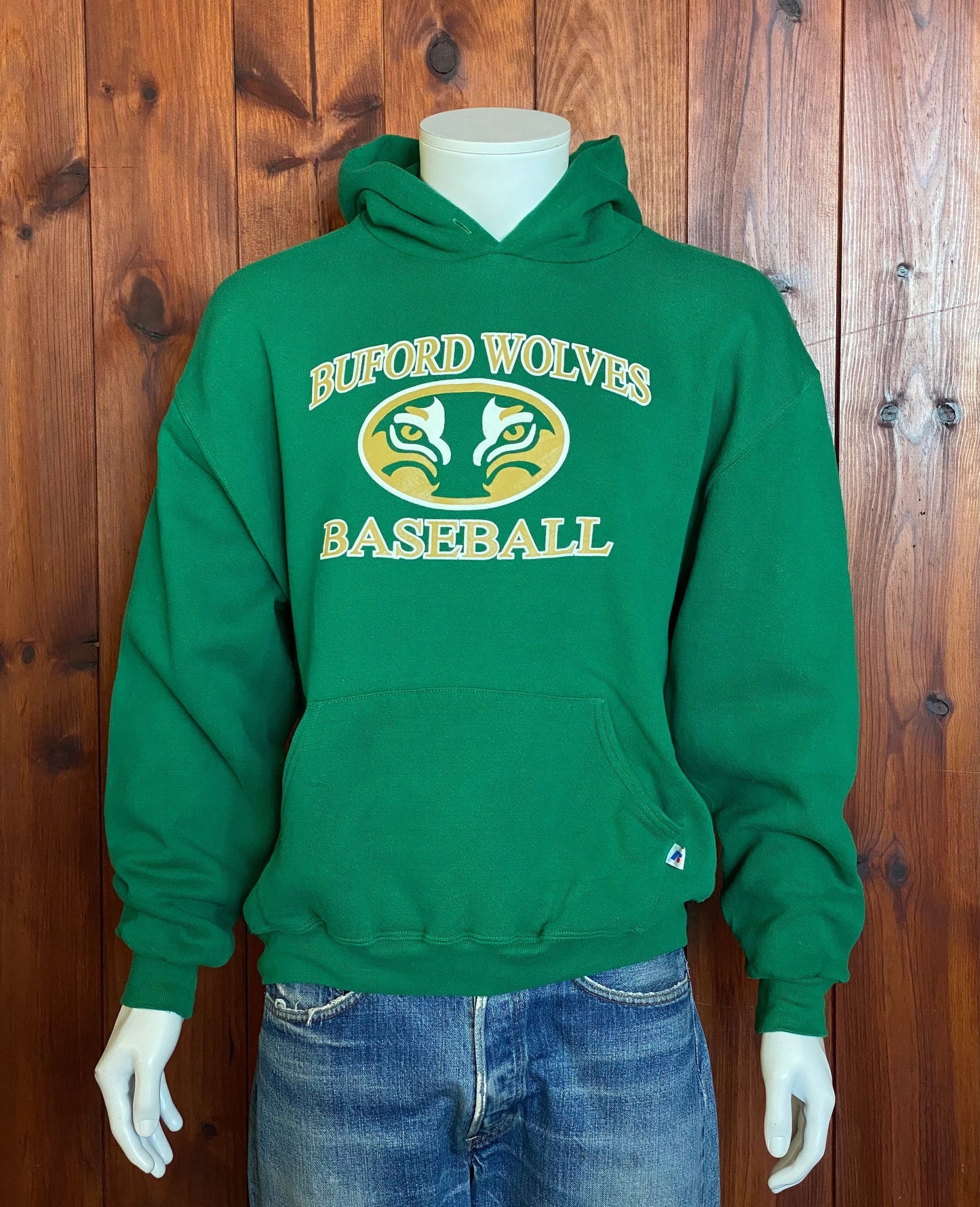 Size L. vintage 90s hooded sweatshirt made by Russell Athletic