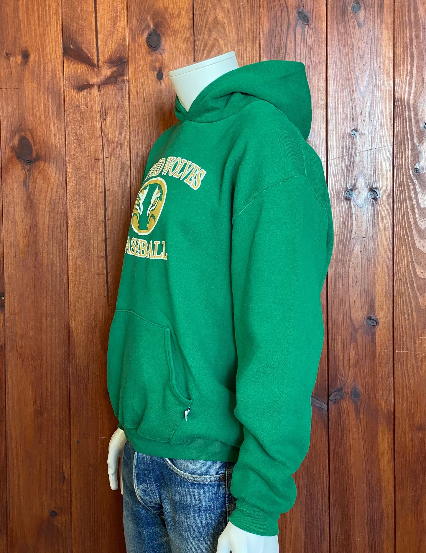 Size L. vintage 90s hooded sweatshirt made by Russell Athletic