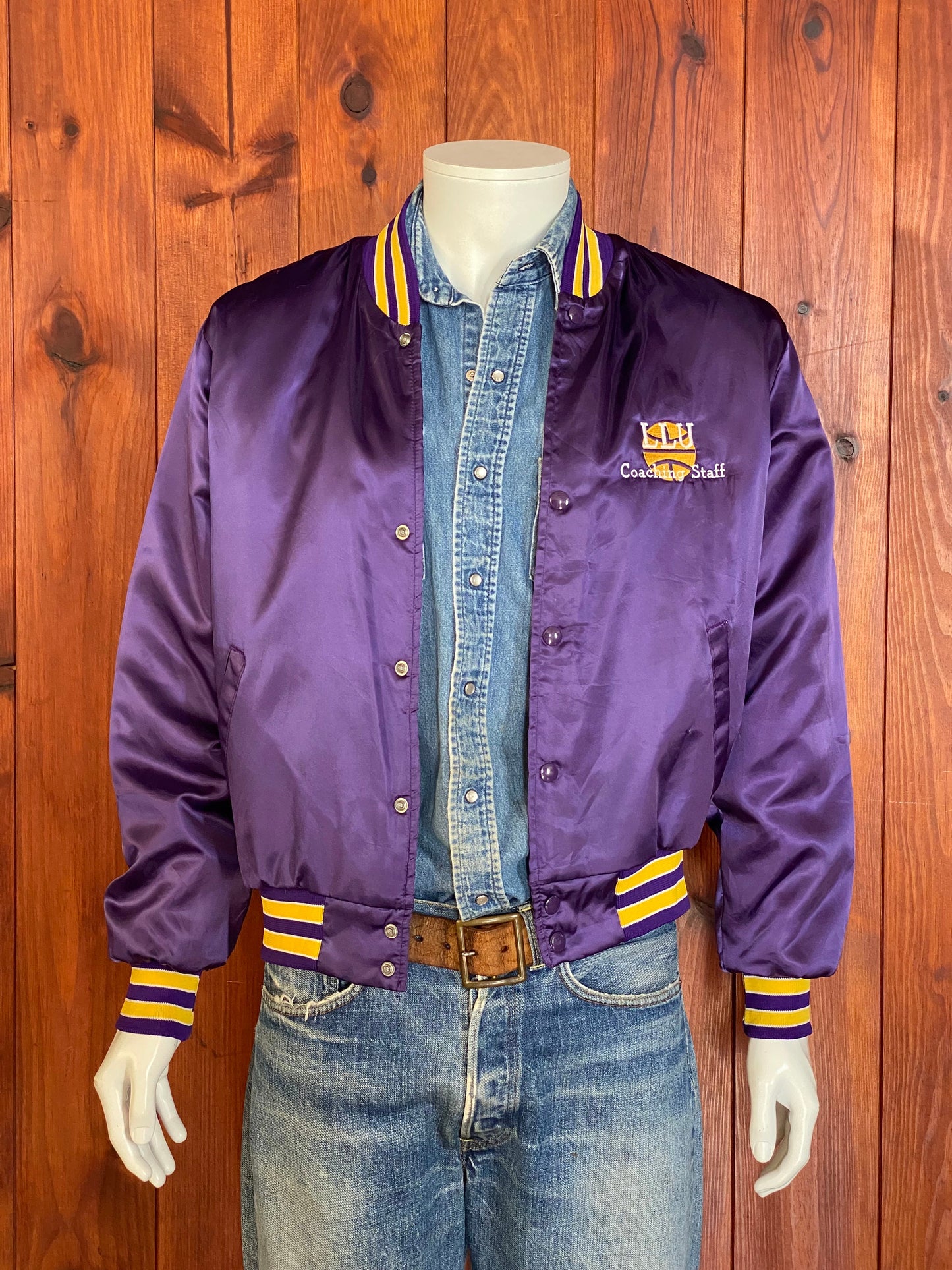 Size M. Vintage 80s LLU Basketball Coaching Satin jacket Made In USA