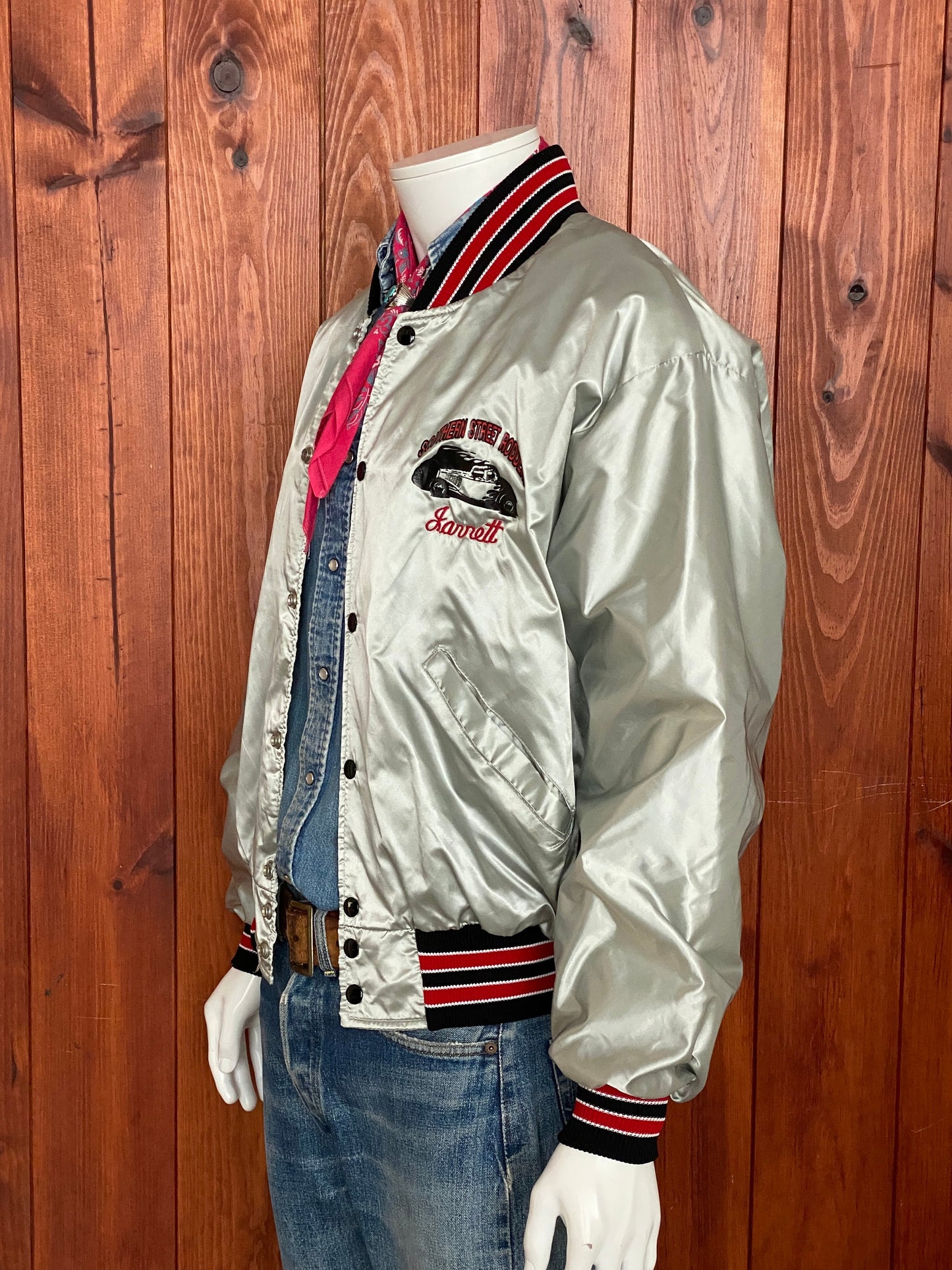 Vintage 80s Satin Bomber Jacket Size L Made In USA