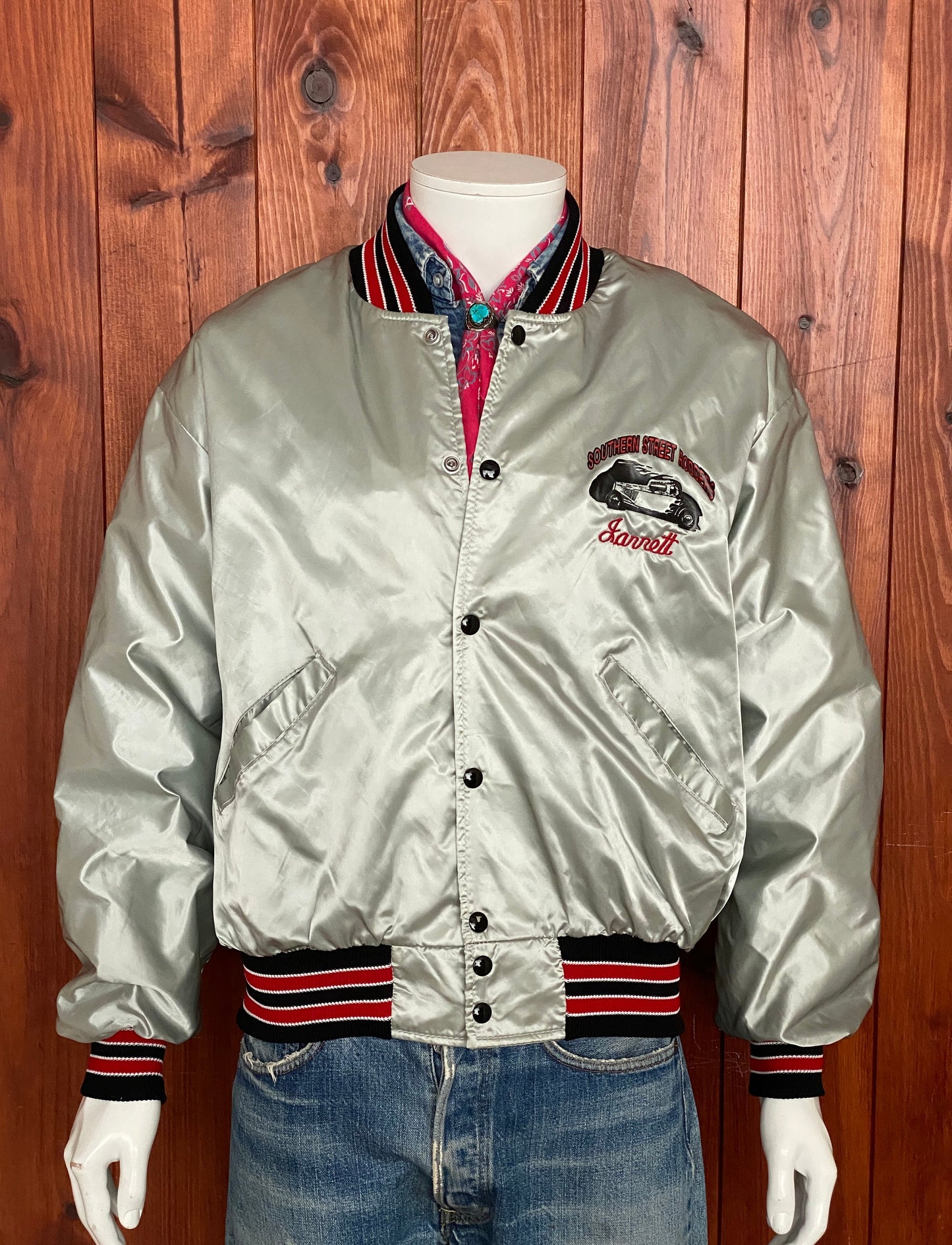 Vintage 80s Satin Bomber Jacket Size L Made In USA