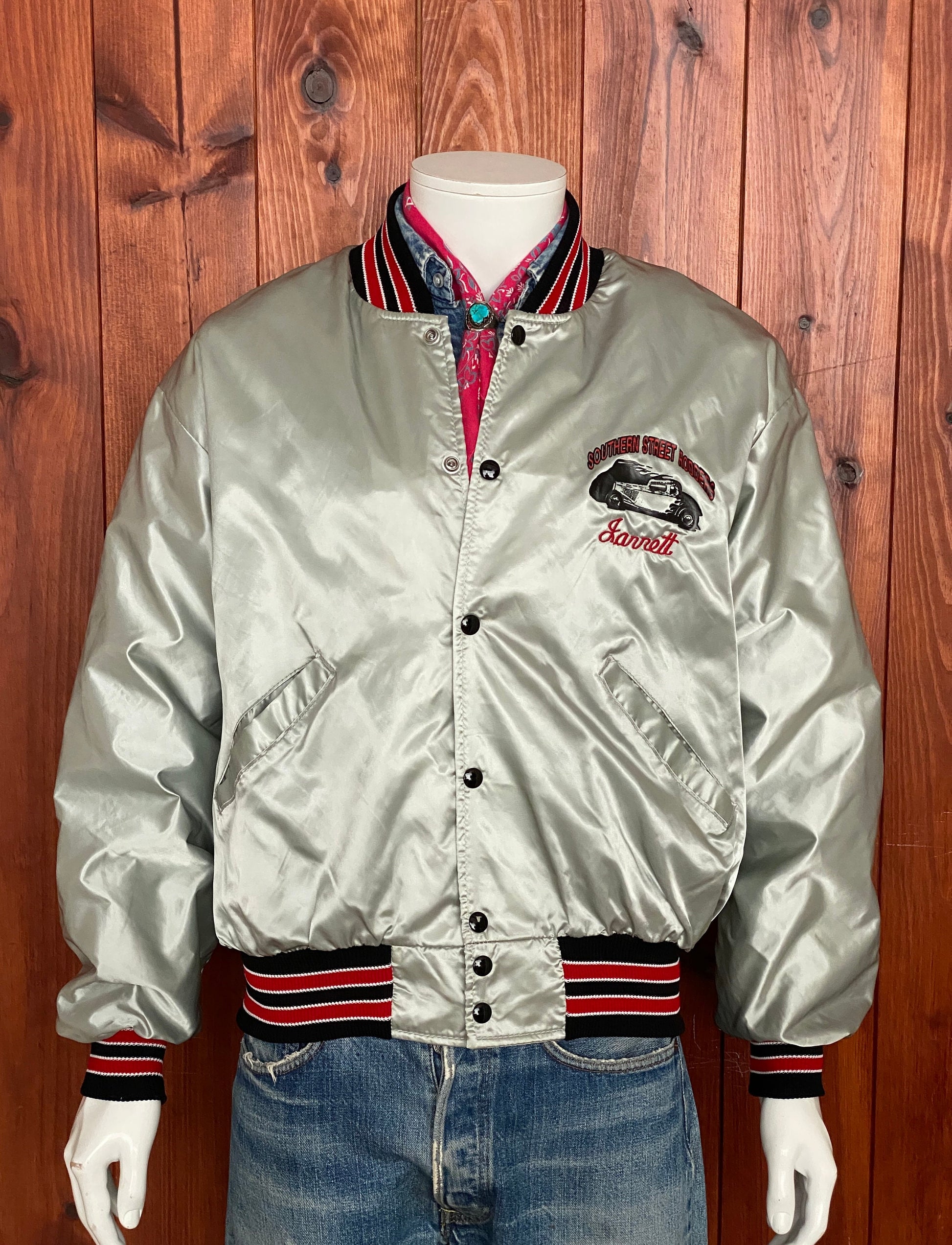 Vintage 80s Satin Bomber Jacket Size L Made In USA