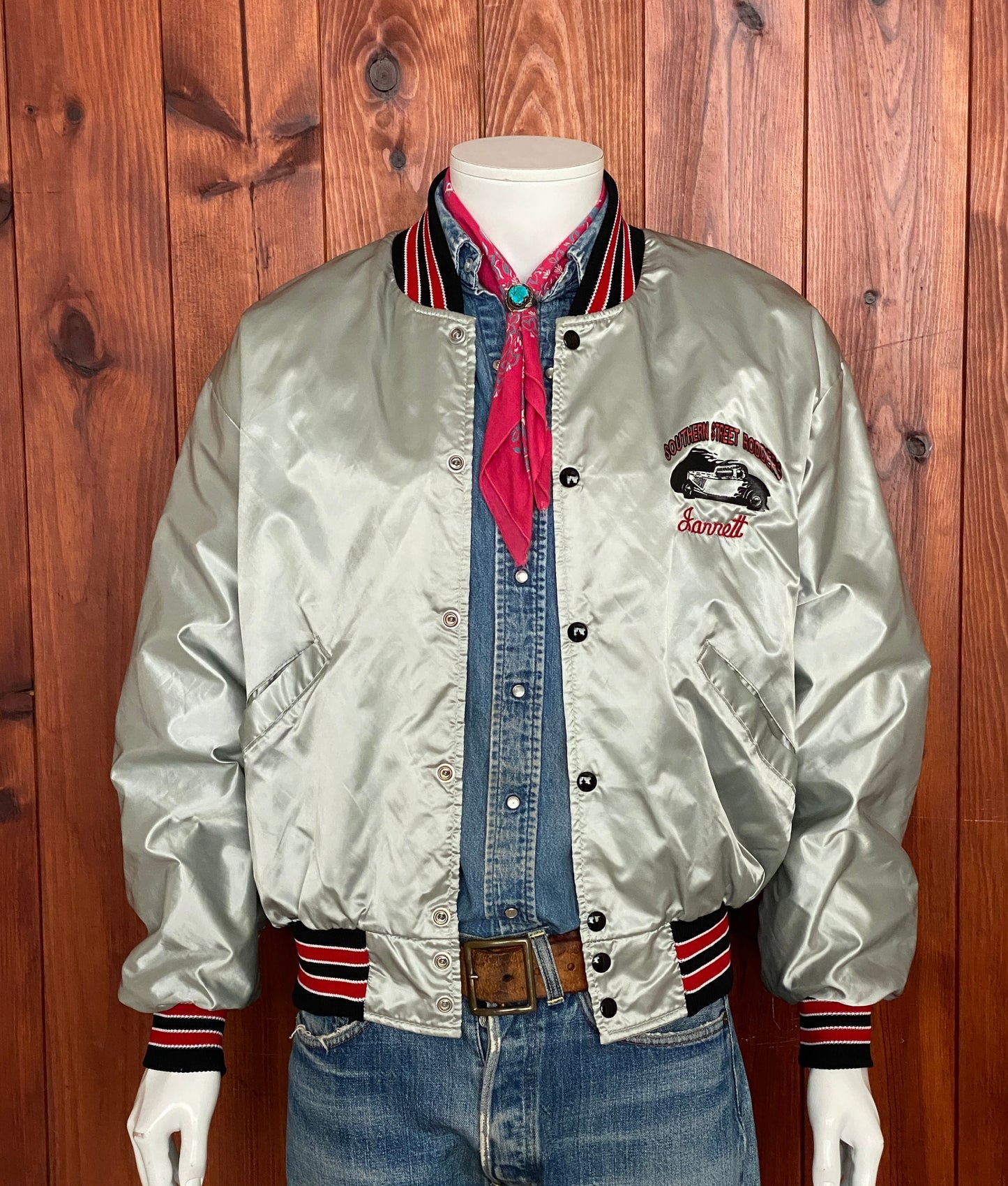 Vintage 80s Satin Bomber Jacket Size L Made In USA