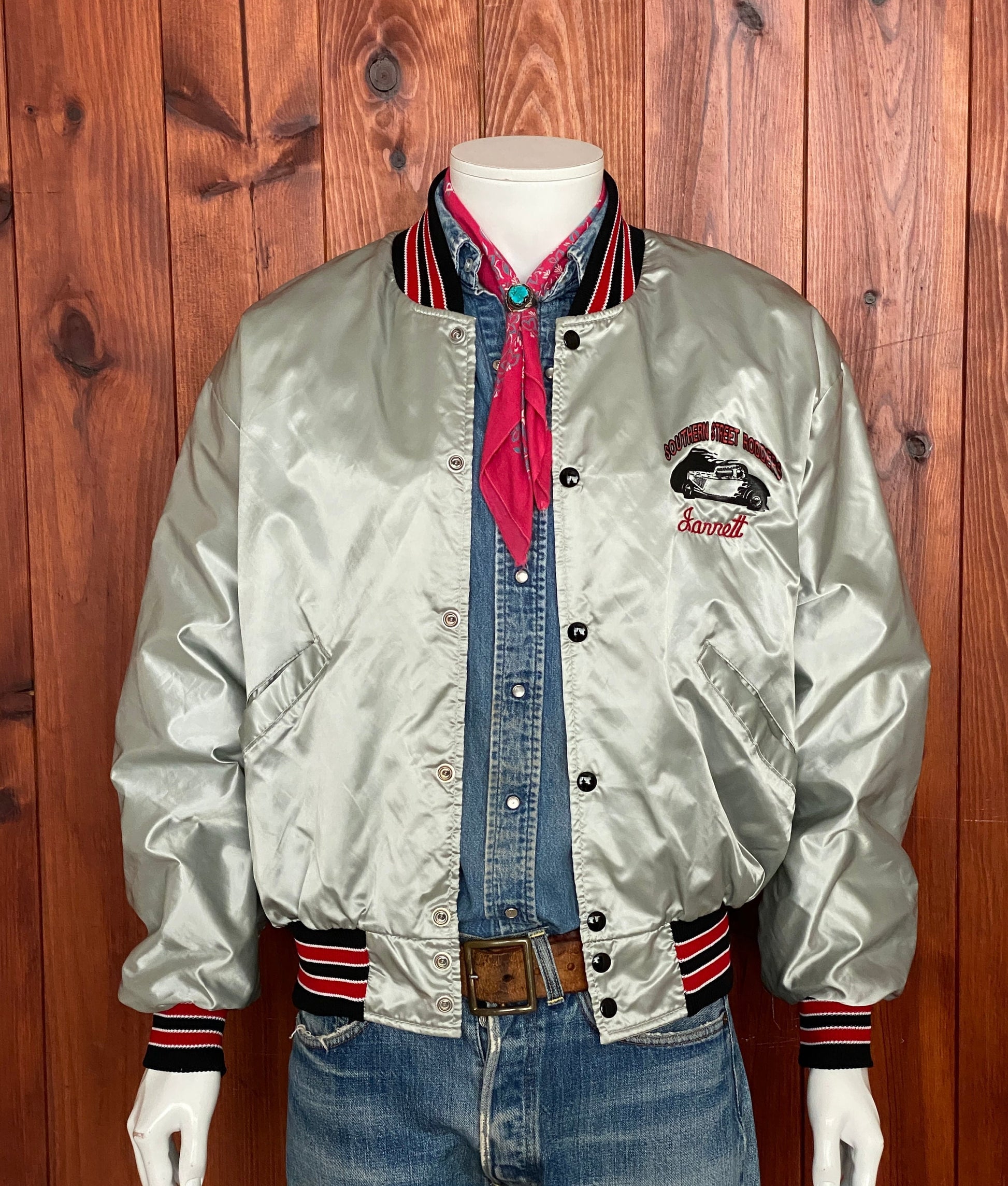 Vintage 80s Satin Bomber Jacket Size L Made In USA