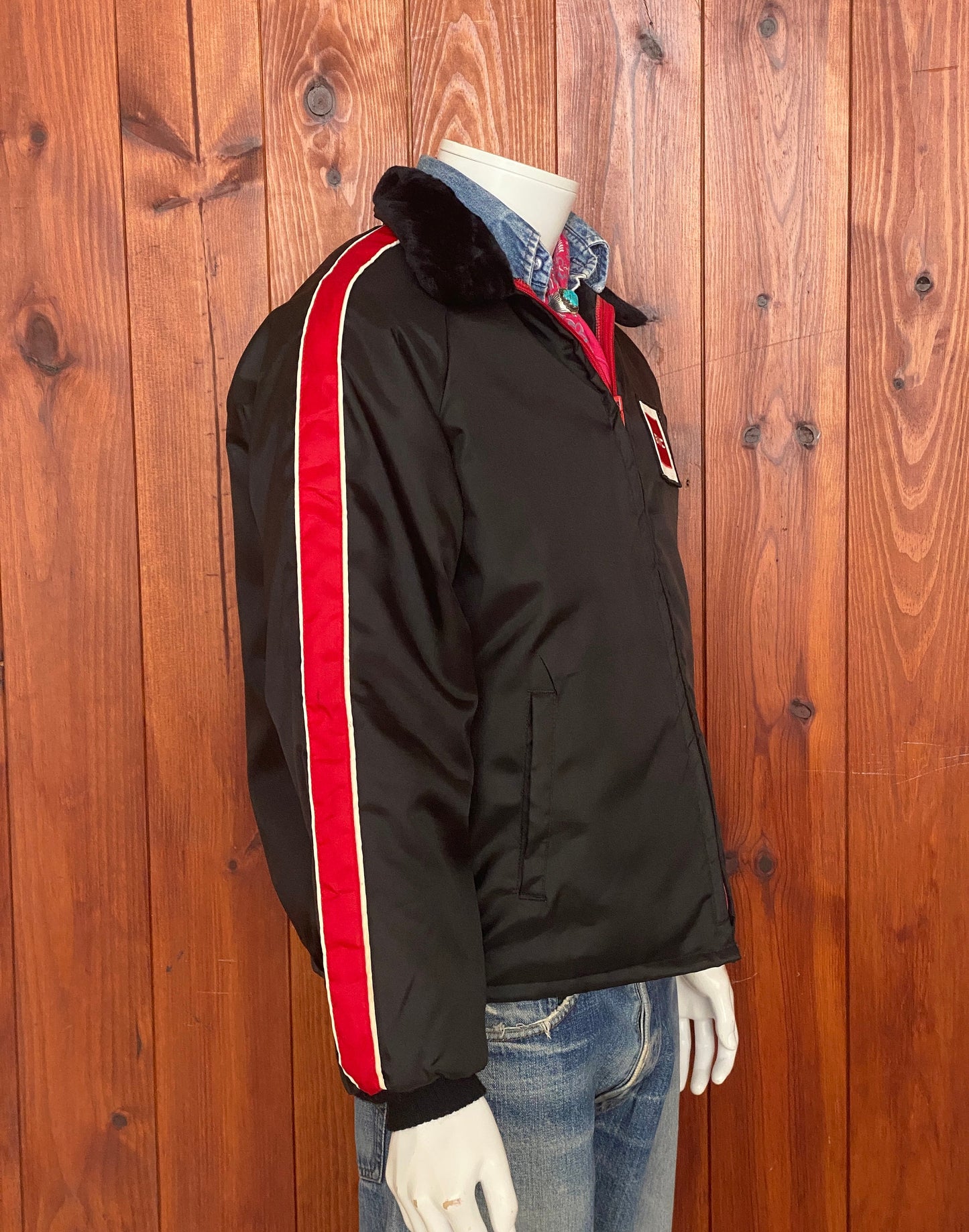 Size XL. Vintage satin GMC quilted racing jacket Made in USA by Horizon sportswear