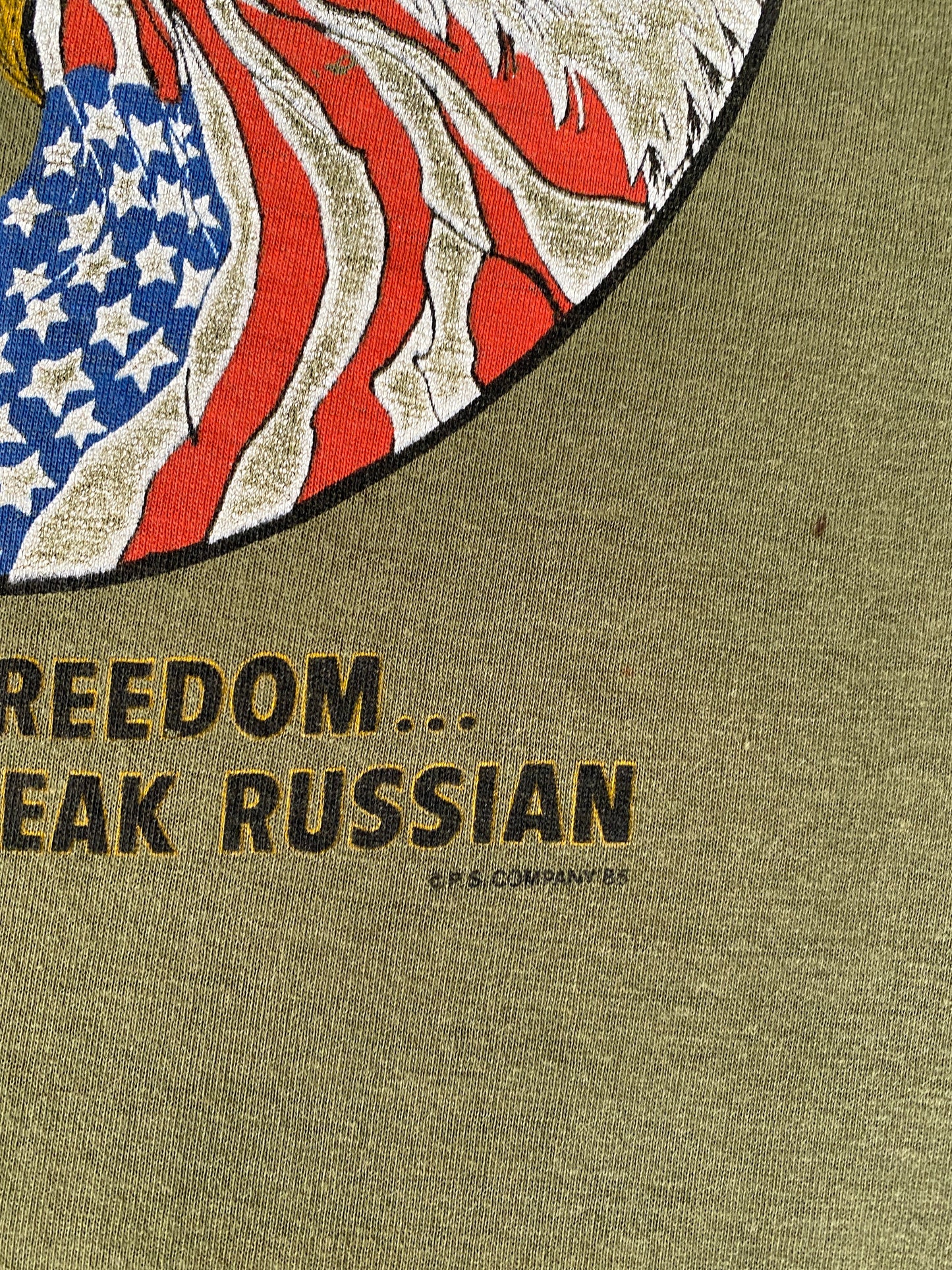 Size L. 1985 Vintage T-Shirt with Cold War Graphic