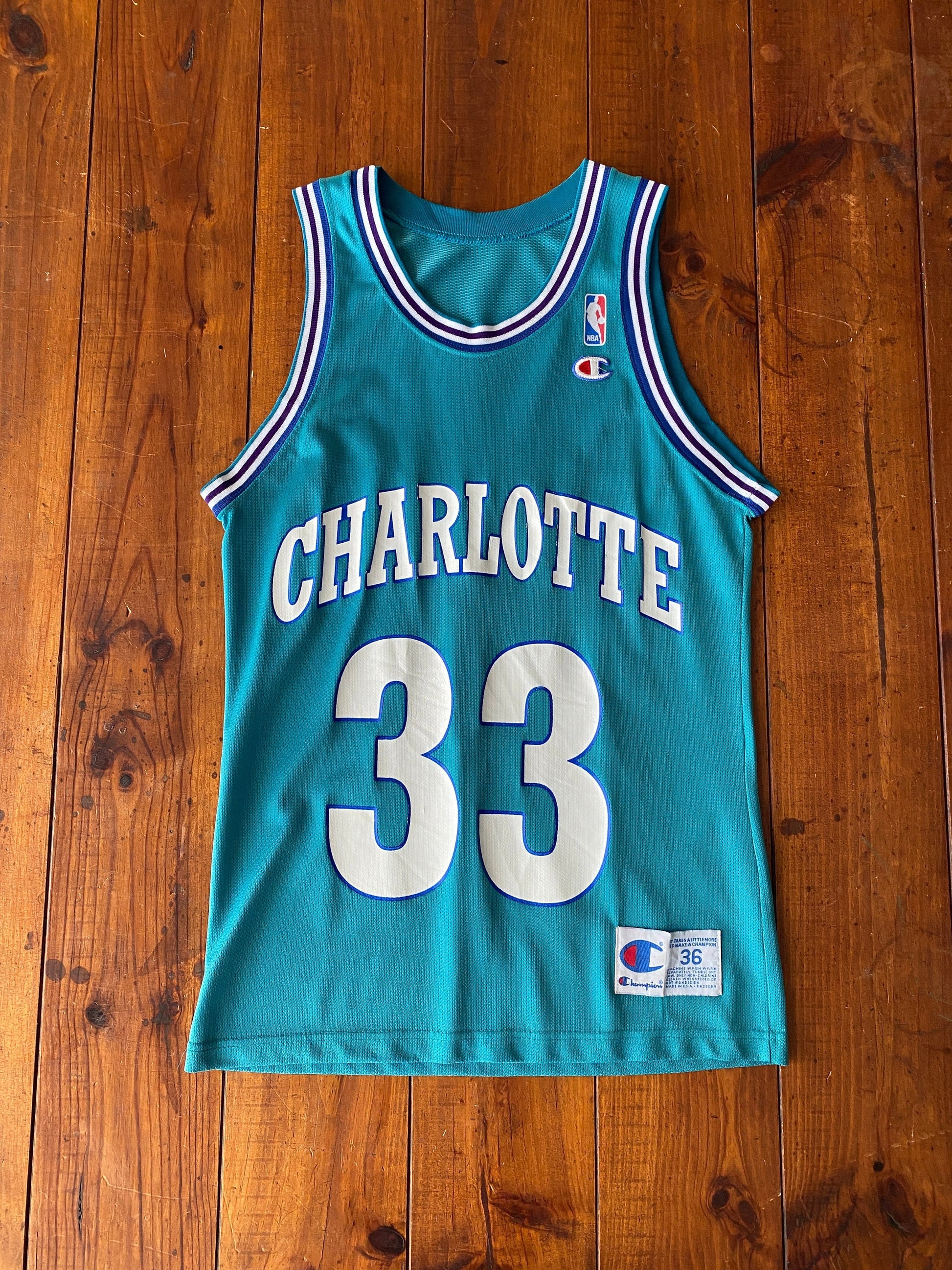 Vintage 90s NBA Champion Mourning #33 Jersey Charlotte Hornets - Size 36, Made in USA