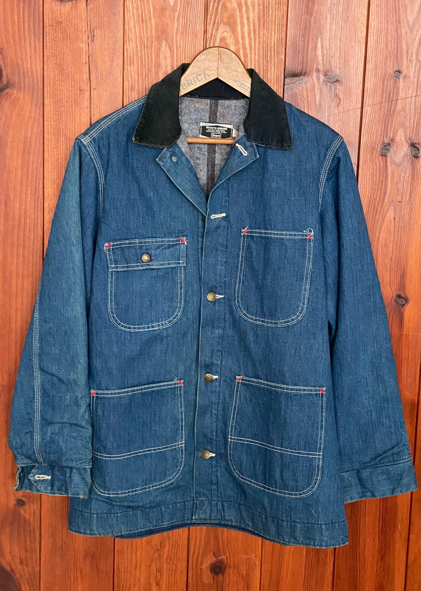 Size Med Tall. Vintage Sears denim Chore Lined coat Jacket