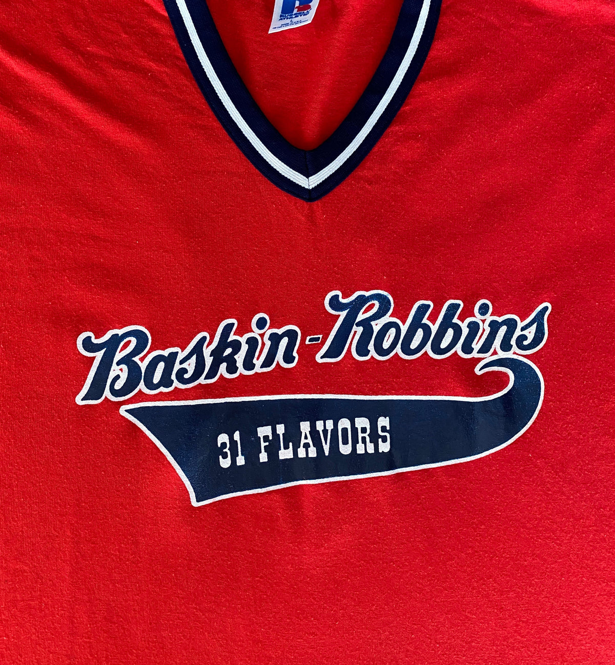 Size L Baskin Robbins Baseball 80s Vintage Poly-Cotton T-Shirt - Made in USA by Russell Athletic-AJ357 Studio