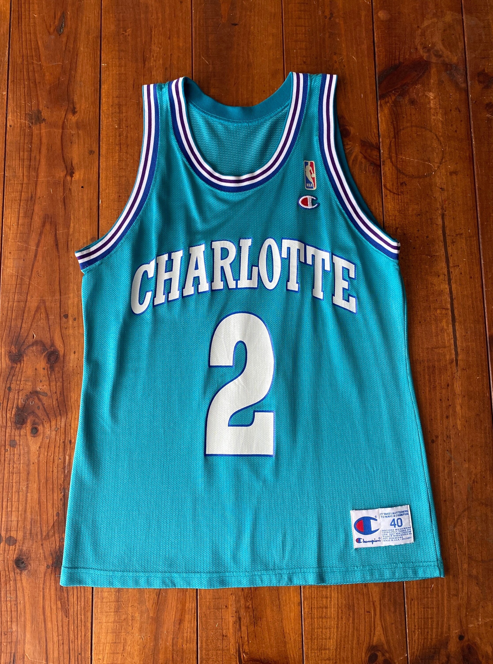 Authentic NBA Jersey - #2 Johnson Charlotte Hornets - Size 40, Made in USA by Champion