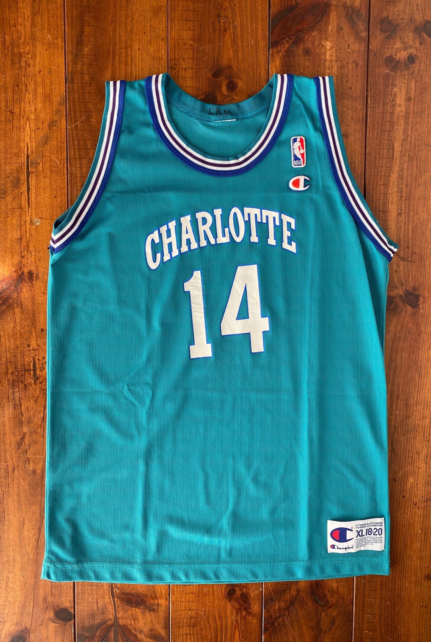 Youth 18-20. Vintage 90s NBA Champion Mason #14 Jersey Charlotte Hornets Made In USA