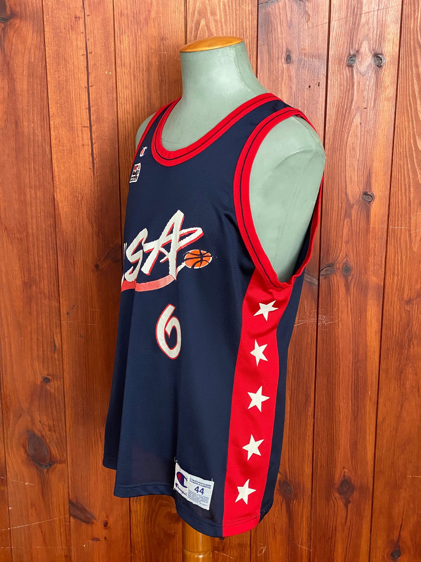 Vintage 90s USA Team Hardaway #6 NBA jersey, size 44 - front view. Proudly made in USA by Champion.