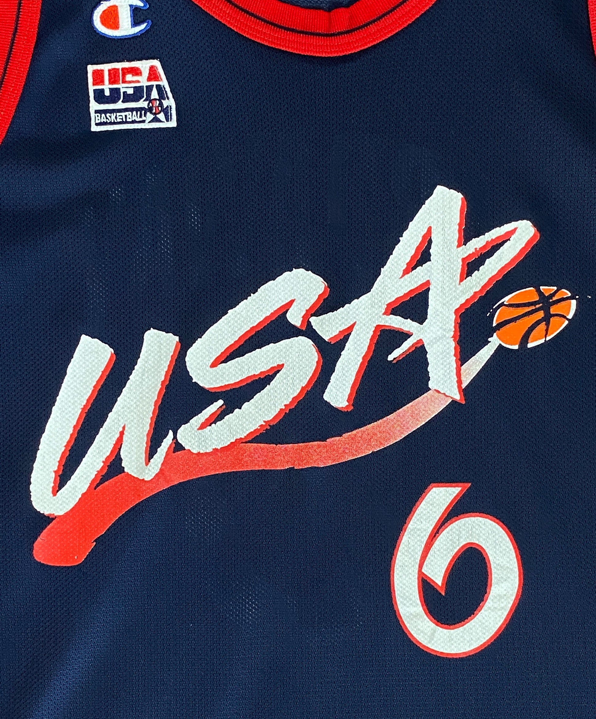 Vintage 90s USA Team Hardaway #6 NBA jersey, size 44 - front view. Proudly made in USA by Champion.