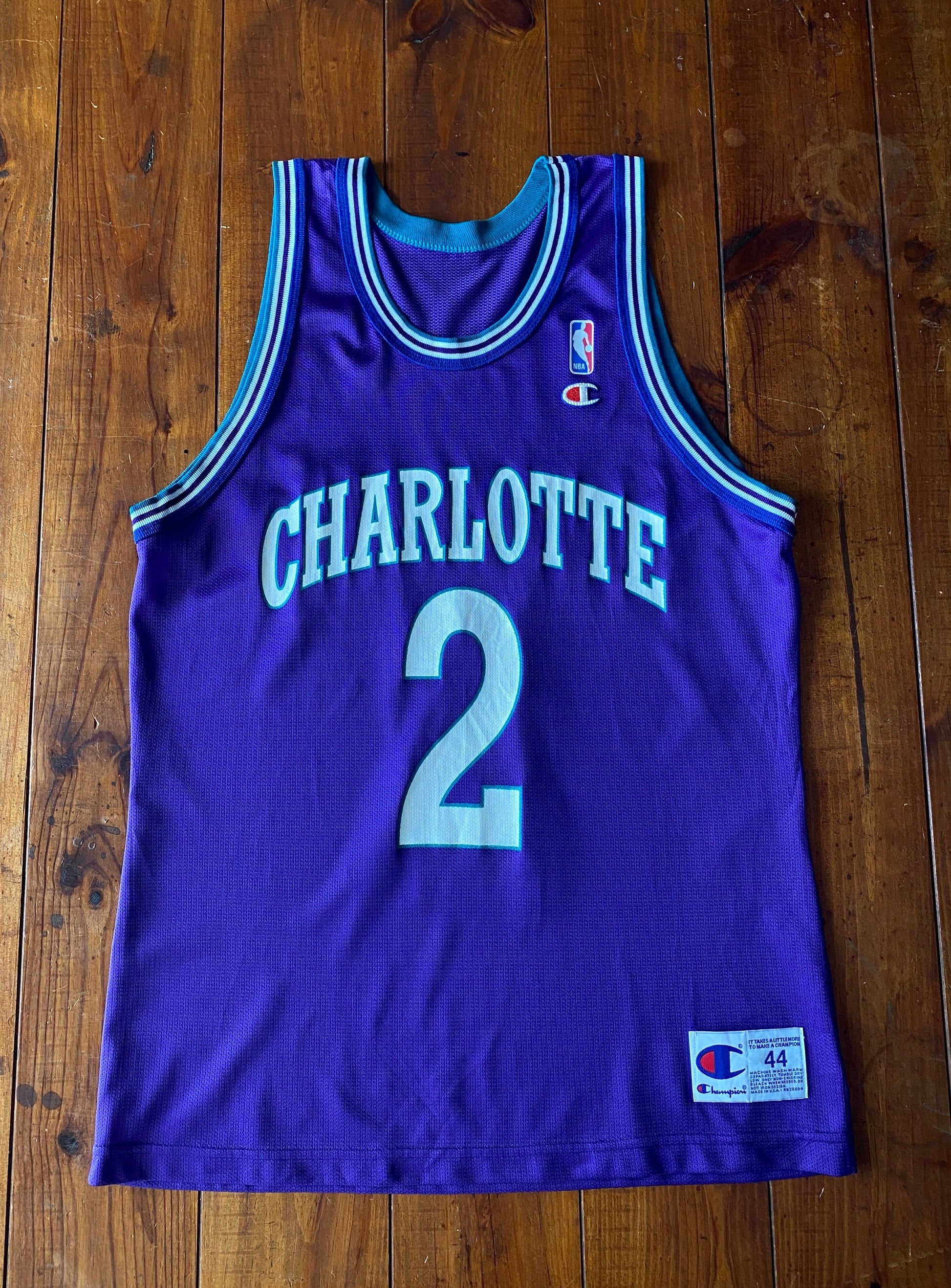 Authentic Size 44 Larry Johnson #2 Charlotte Hornets 90s NBA Jersey | Made in USA by Champion