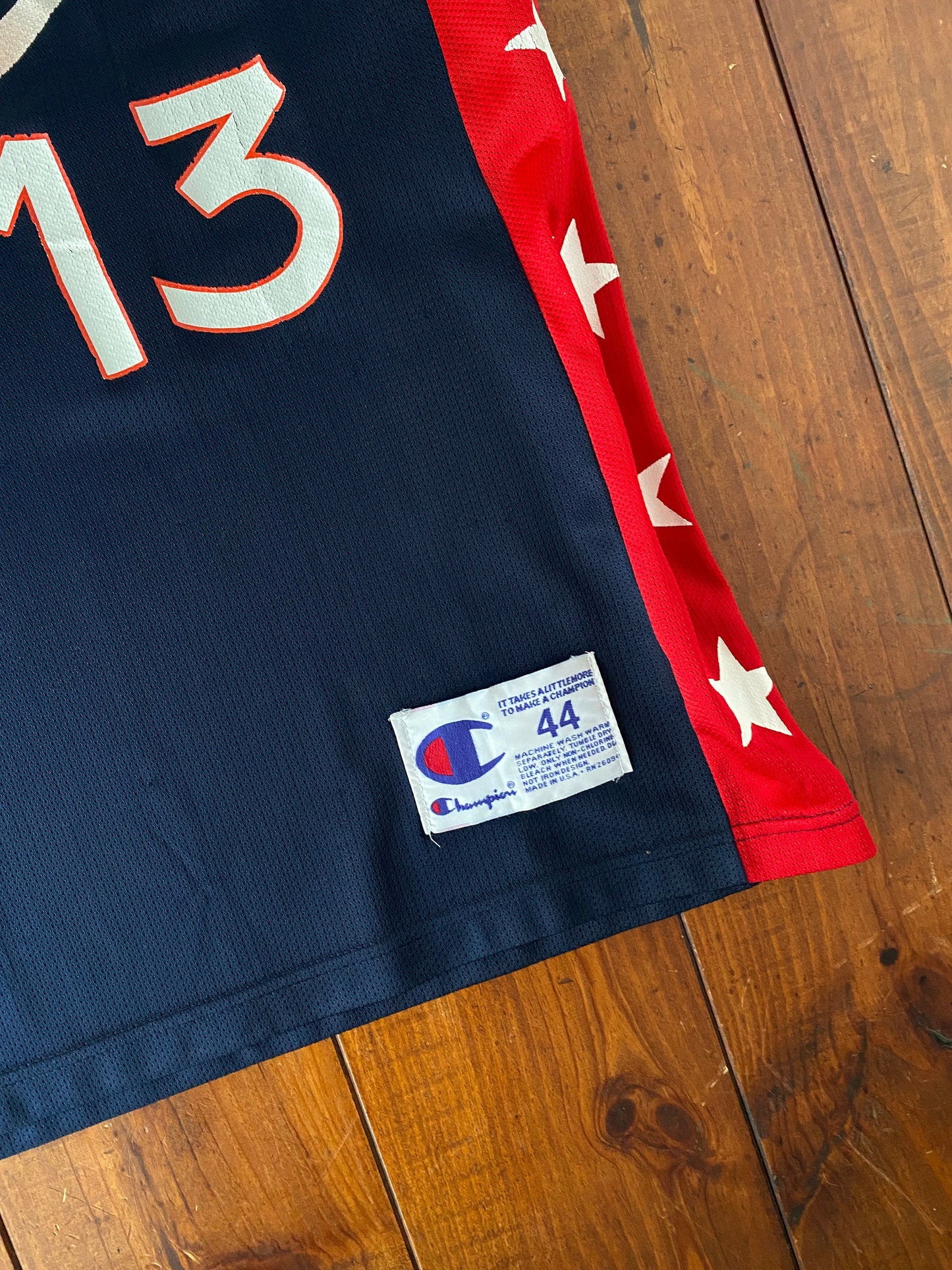 Vintage 90s NBA Champion USA Olympics Dream Team jersey, size 44, featuring Shaq O'Neal #13 - front view. Made in USA.