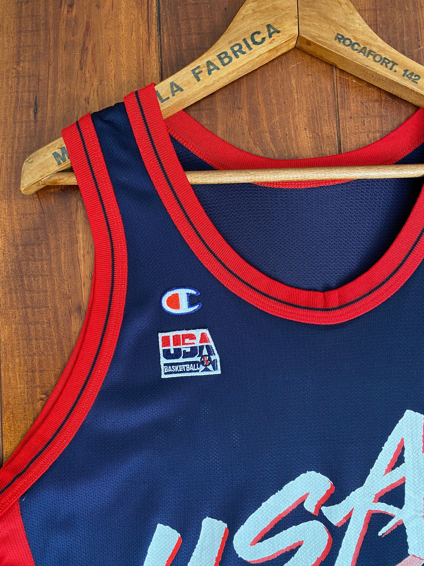 Vintage 90s USA Team Hardaway #6 NBA jersey, size 44 - front view. Proudly made in USA by Champion.