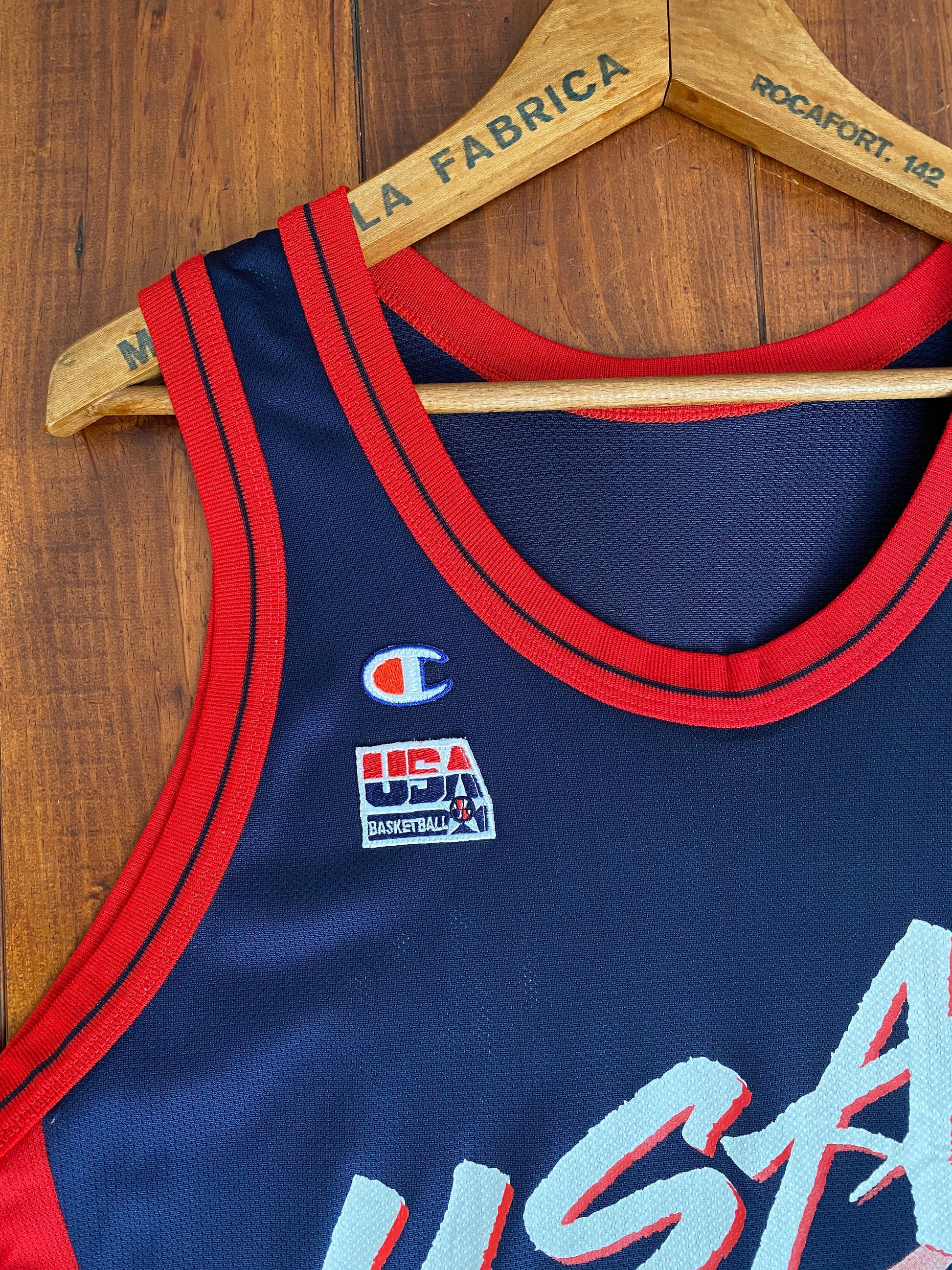Vintage 90s USA Team Hardaway #6 NBA jersey, size 44 - front view. Proudly made in USA by Champion.