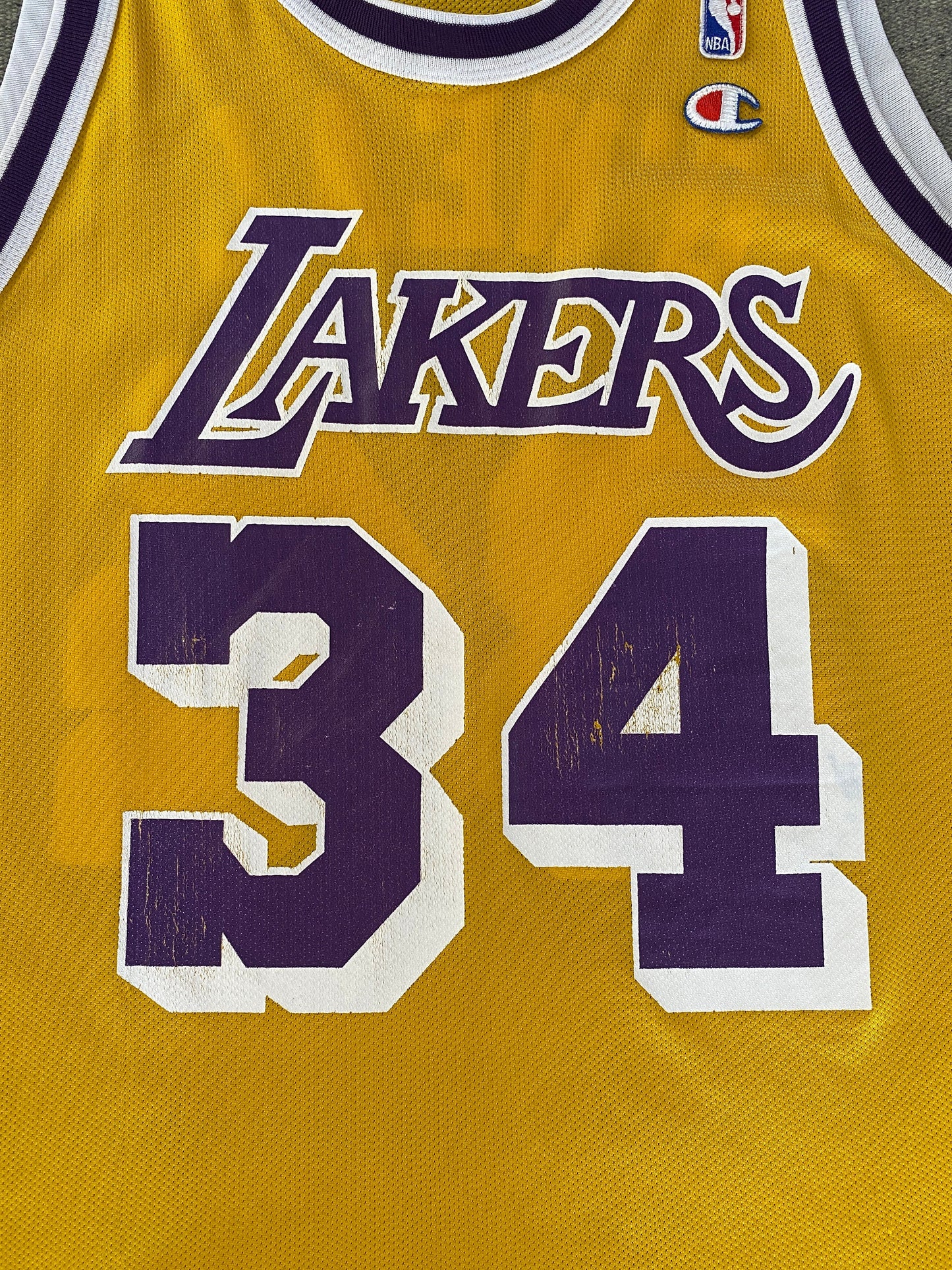 Size 48 Shaquille O'Neal #34 LA Lakers Vintage NBA Champion Jersey - Front View