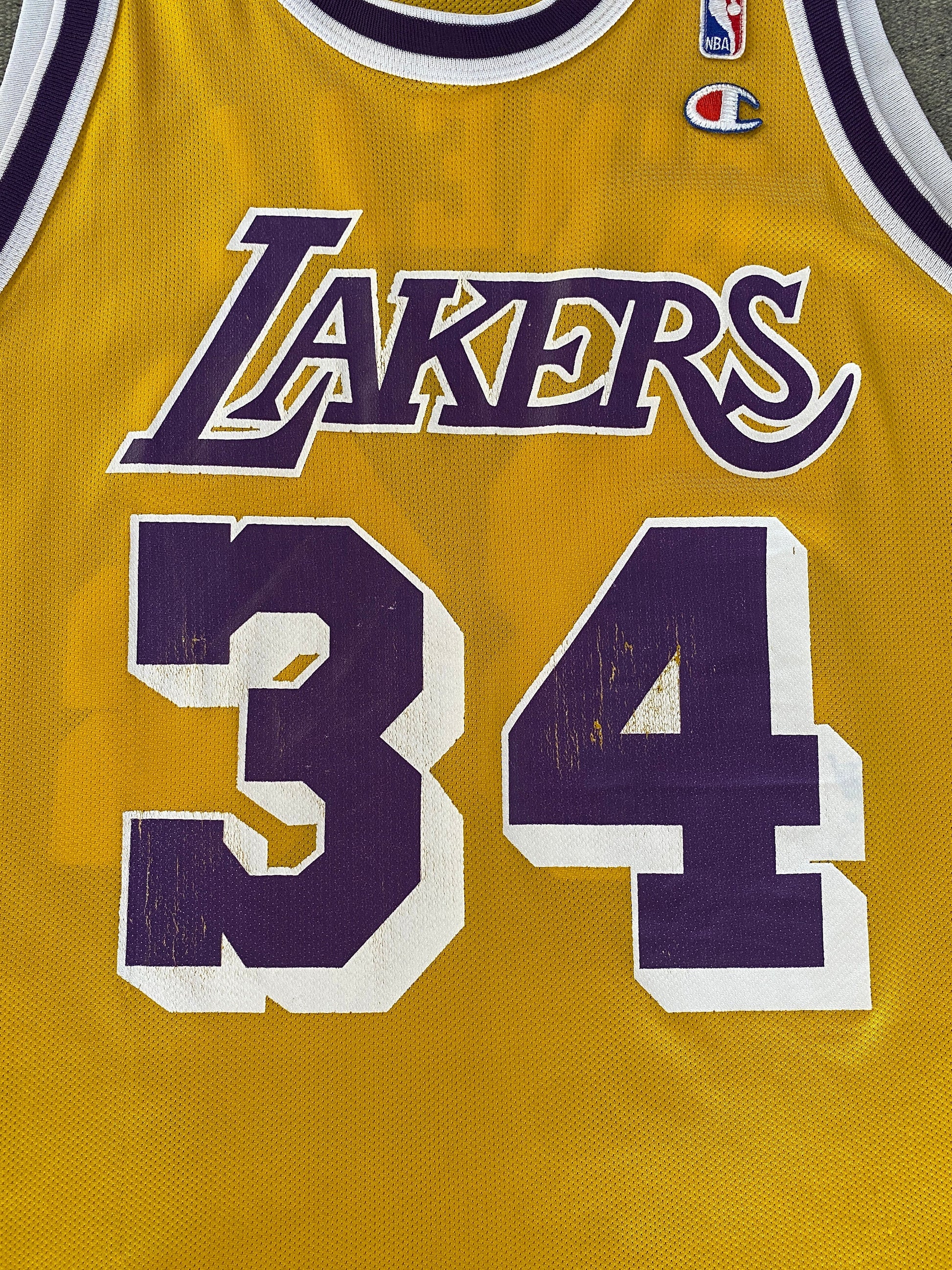 Size 48 Shaquille O'Neal #34 LA Lakers Vintage NBA Champion Jersey - Front View