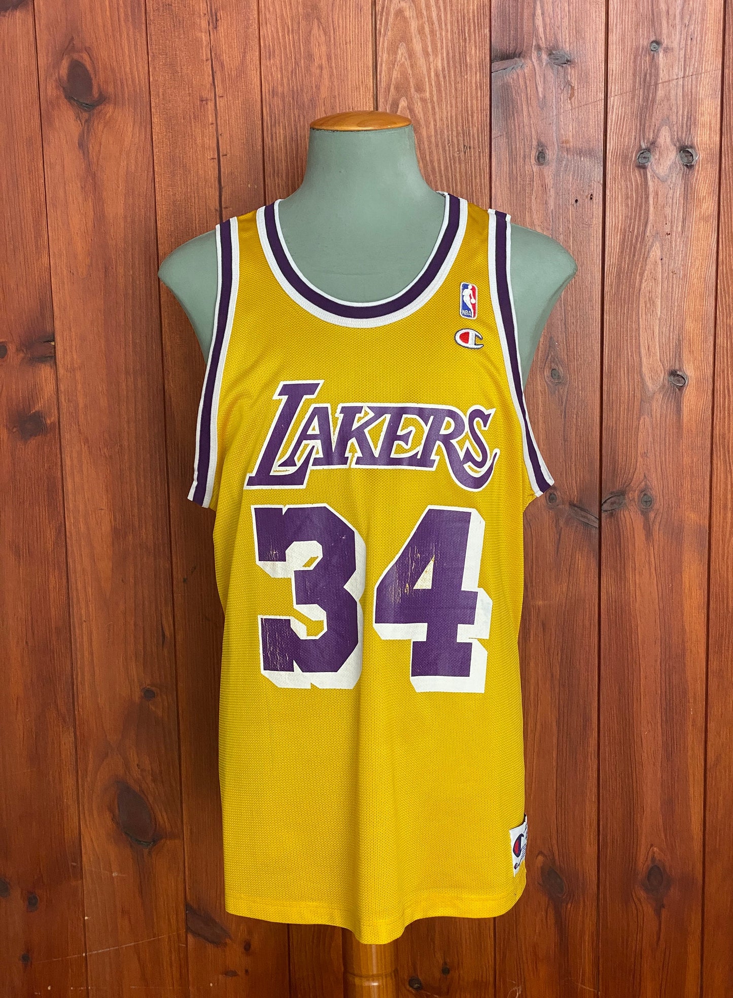 Size 48 Shaquille O'Neal #34 LA Lakers Vintage NBA Champion Jersey - Front View