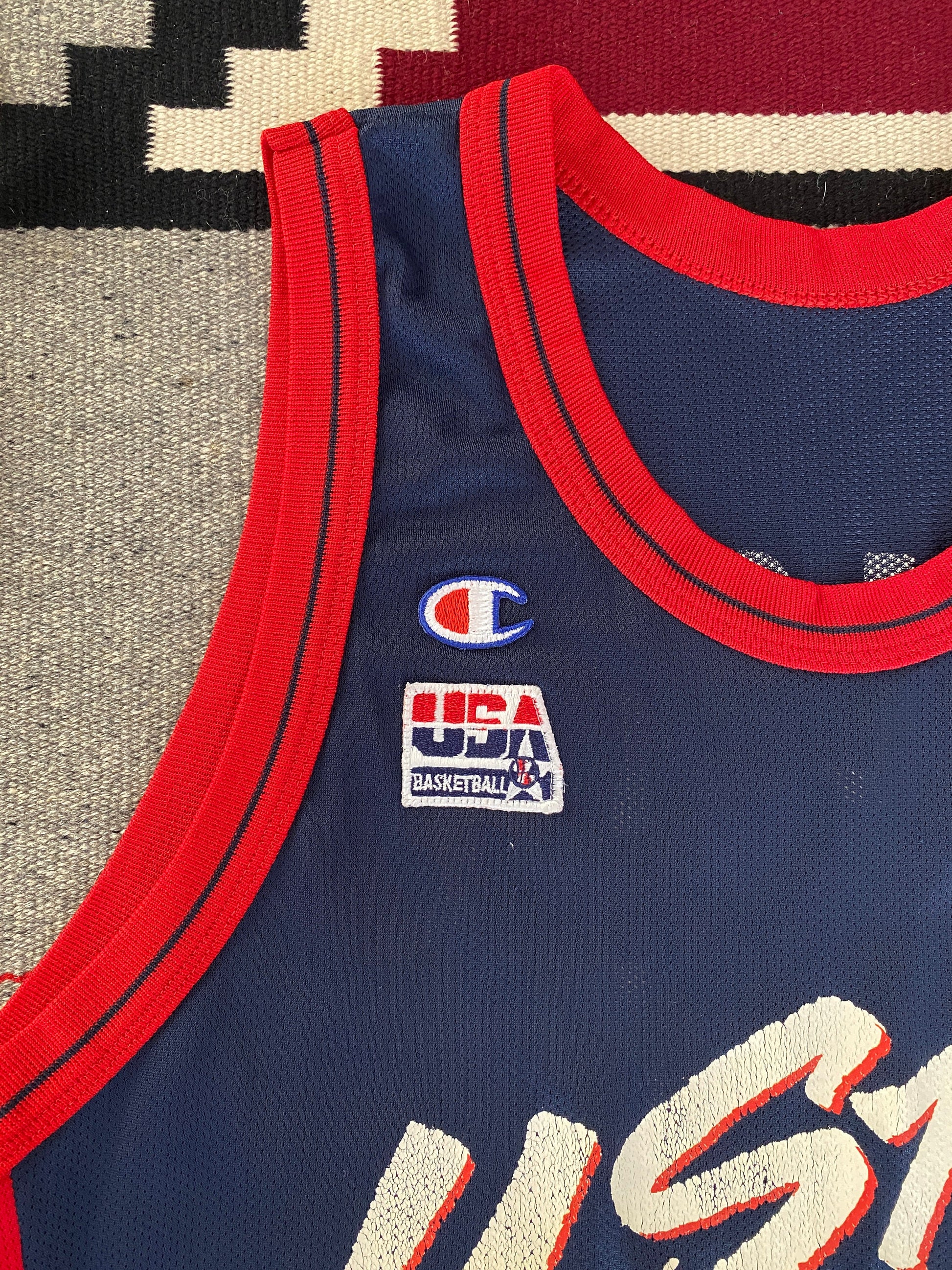 Size 48 Carl Malone #11 Vintage Dream Team Olympic Champion NBA Jersey - Made in USA - Front View