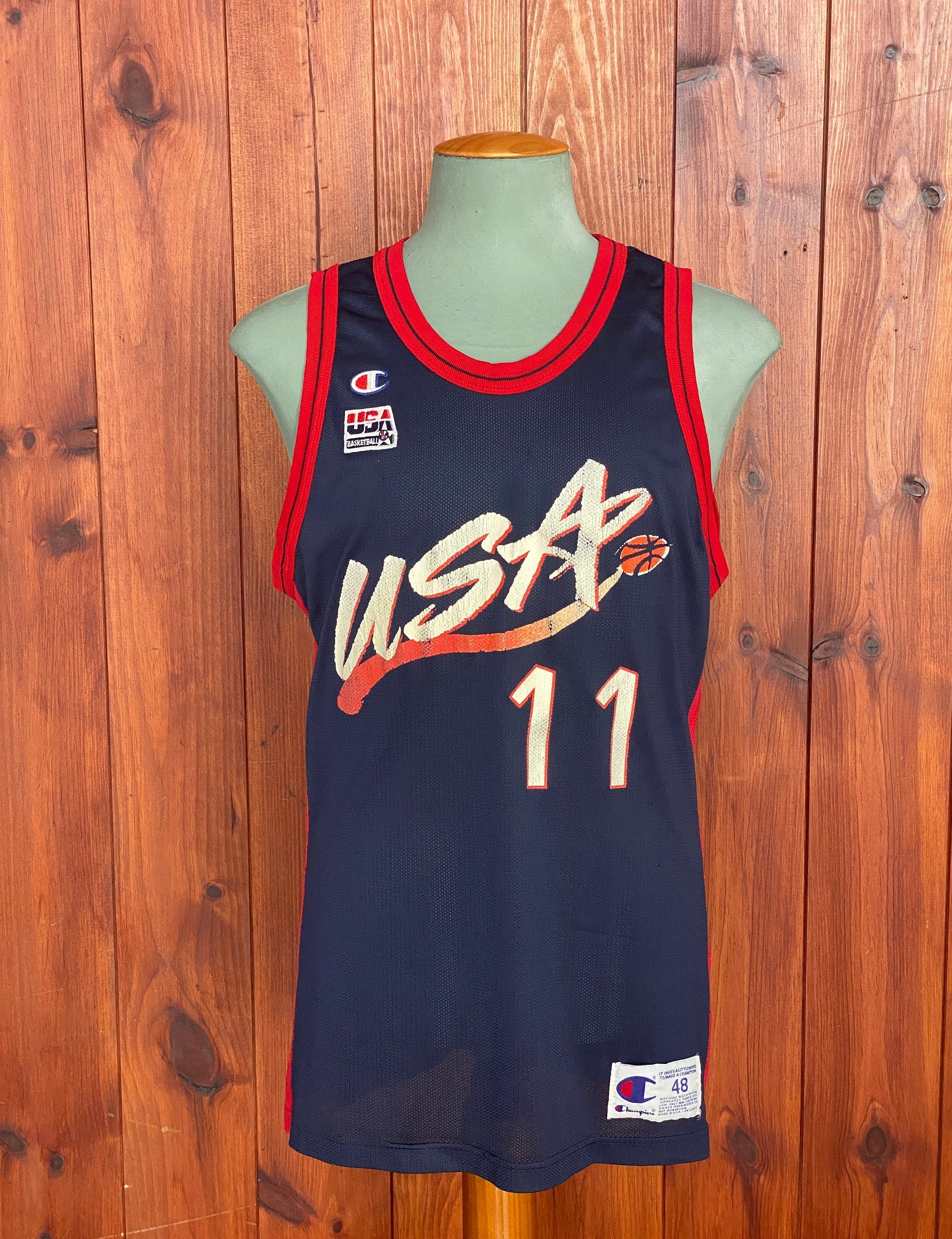 Size 48 Carl Malone #11 Vintage Dream Team Olympic Champion NBA Jersey - Made in USA - Front View