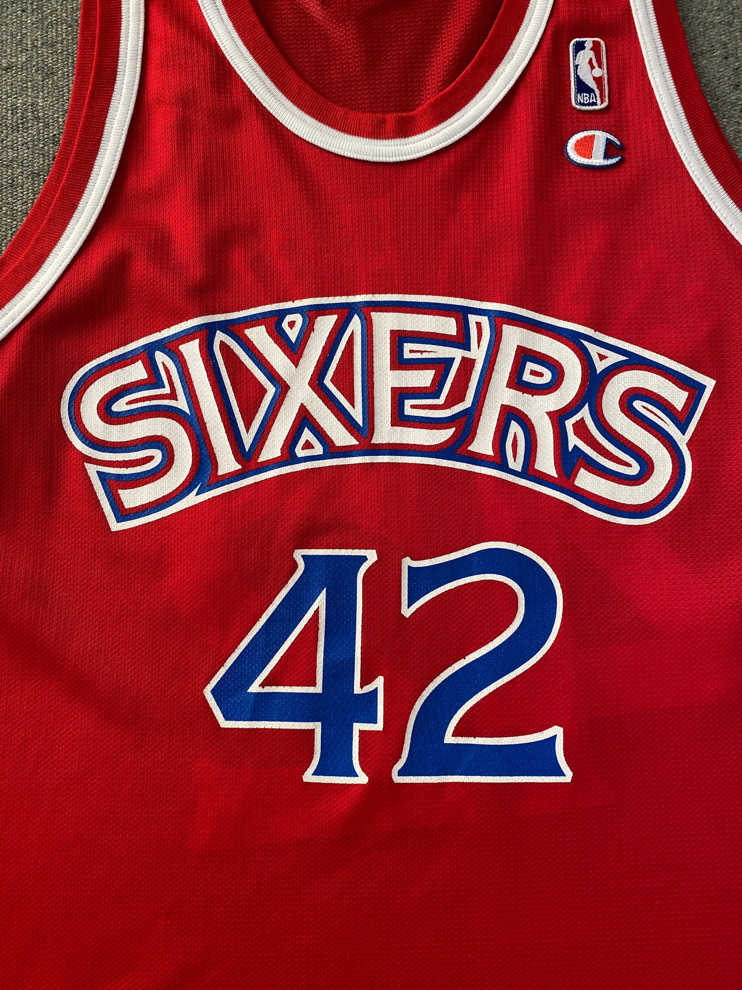 Authentic Size 44 Jerry Stackhouse #42 Philadelphia 76ers 90s Vintage NBA Jersey | Made by Champion